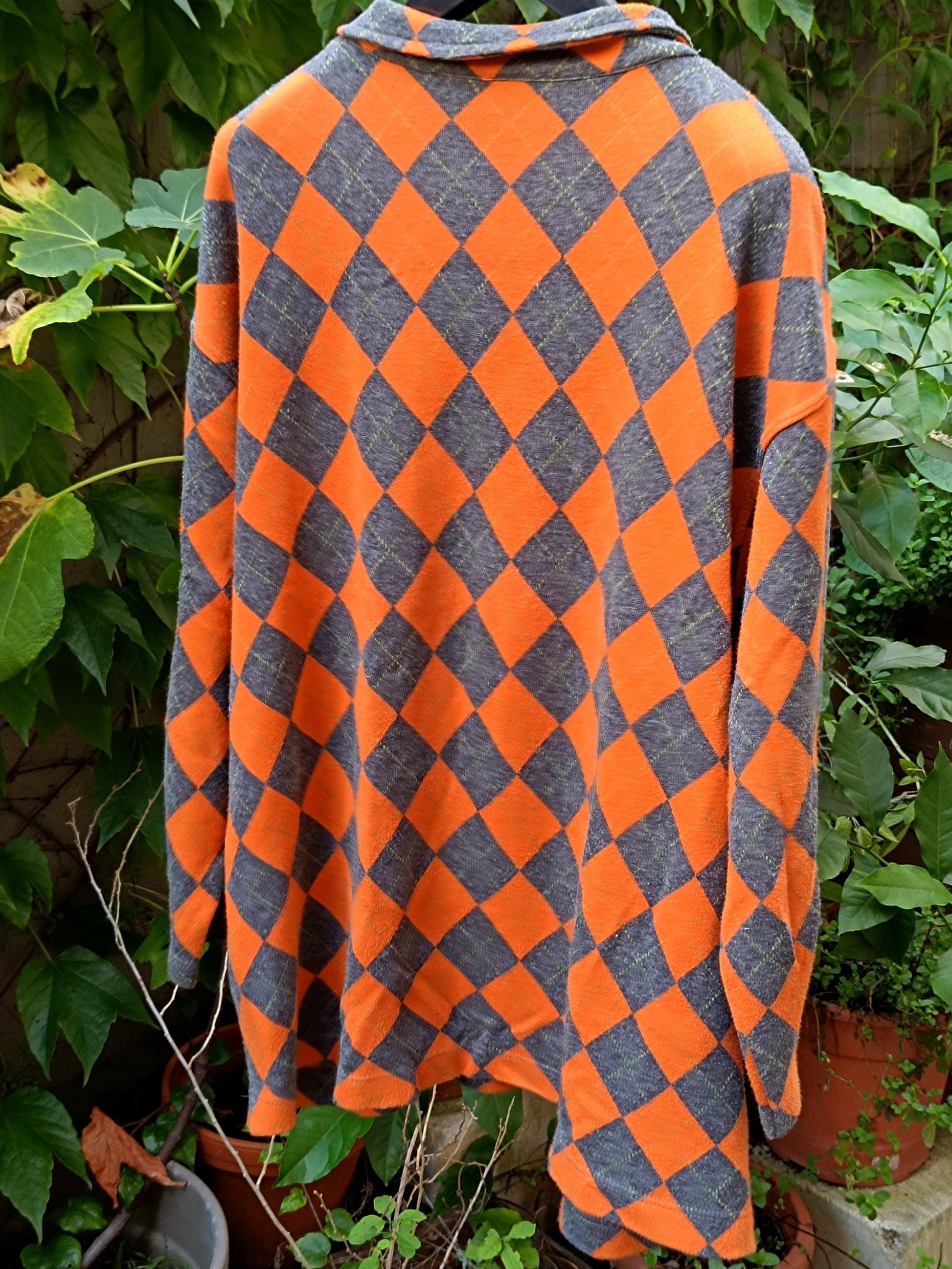 90s Argyle Print Sweatshirt| Vintage Flou Orange Sweatshirt| Women's Plaid Long Sleeved Sweater
