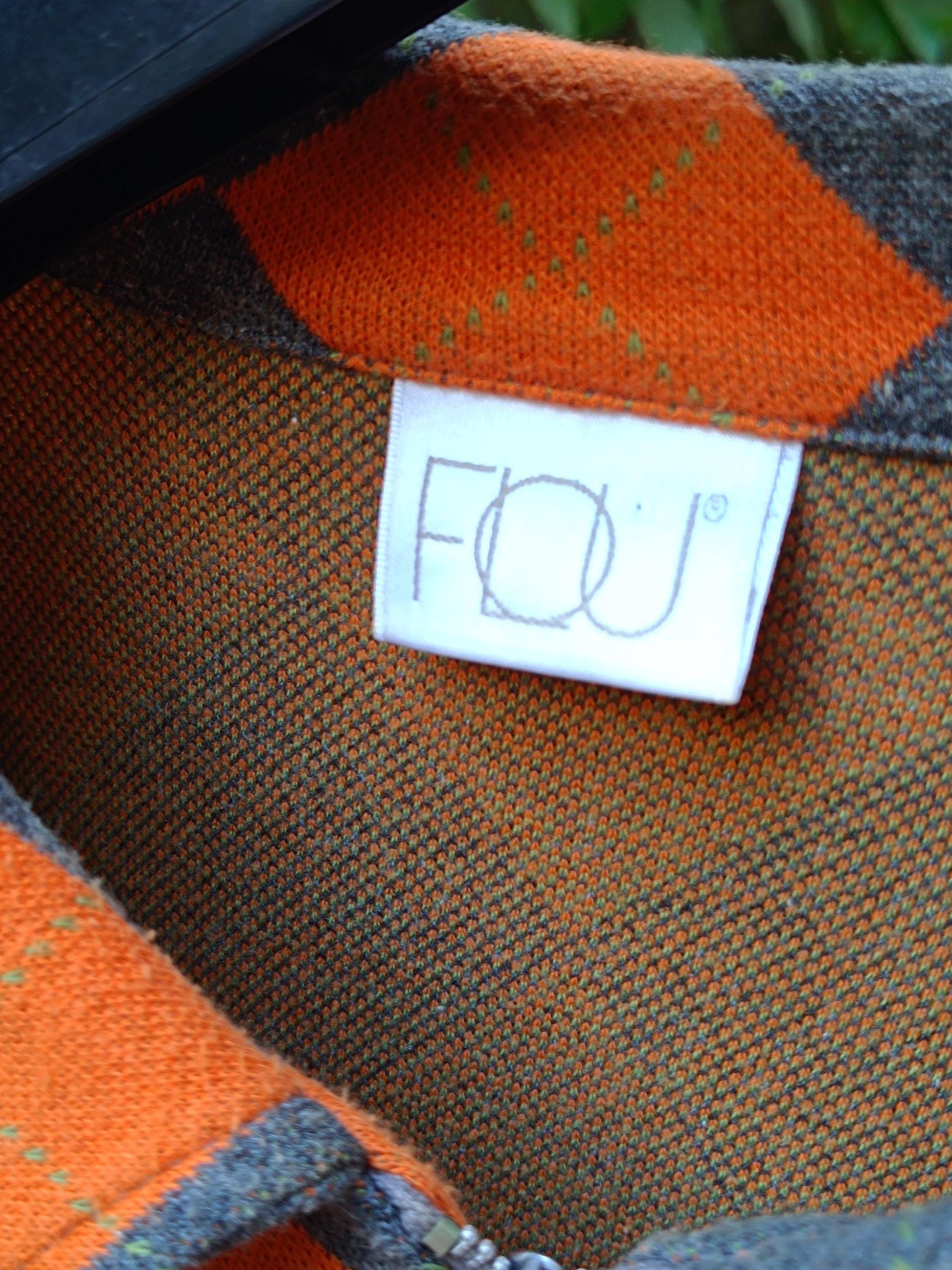 90s Argyle Print Sweatshirt| Vintage Flou Orange Sweatshirt| Women's Plaid Long Sleeved Sweater