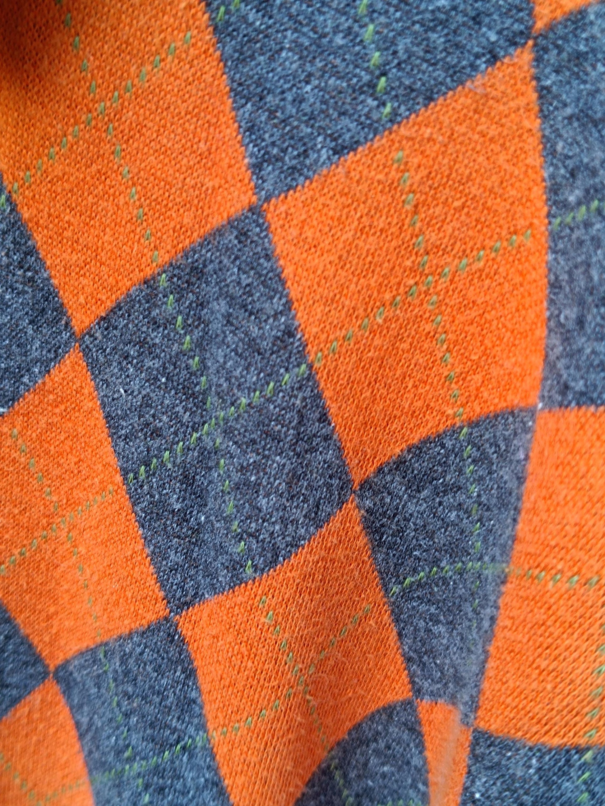 90s Argyle Print Sweatshirt| Vintage Flou Orange Sweatshirt| Women's Plaid Long Sleeved Sweater