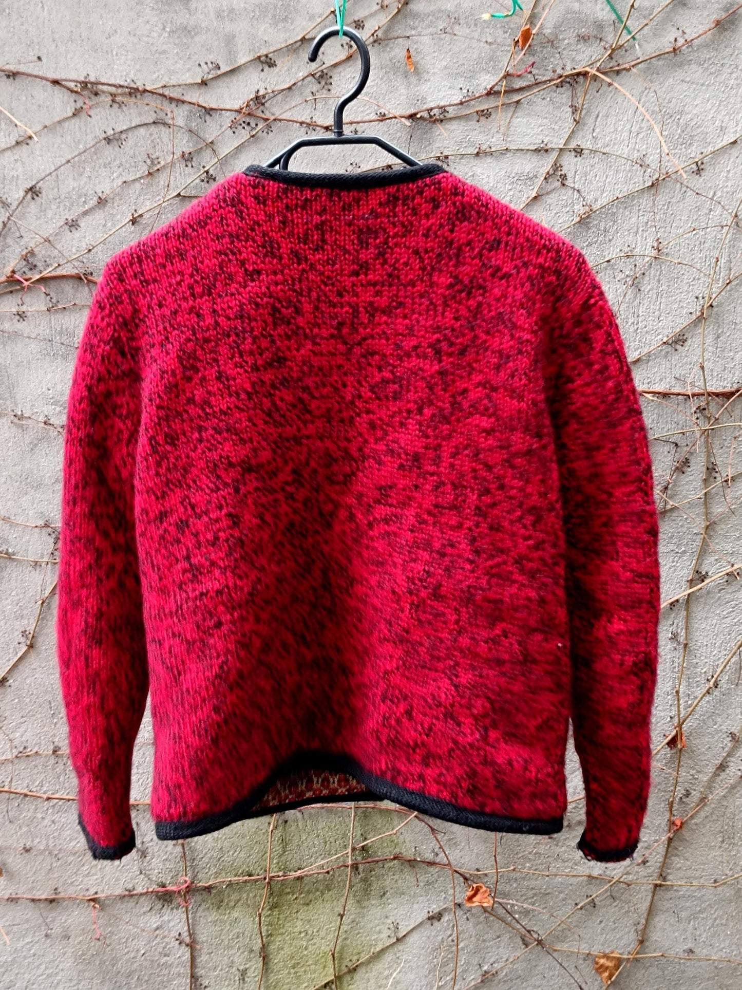Vintage Red Trachten Wool Jacket Ornate Lining Austrian Knit Boiled Wool Cardigan