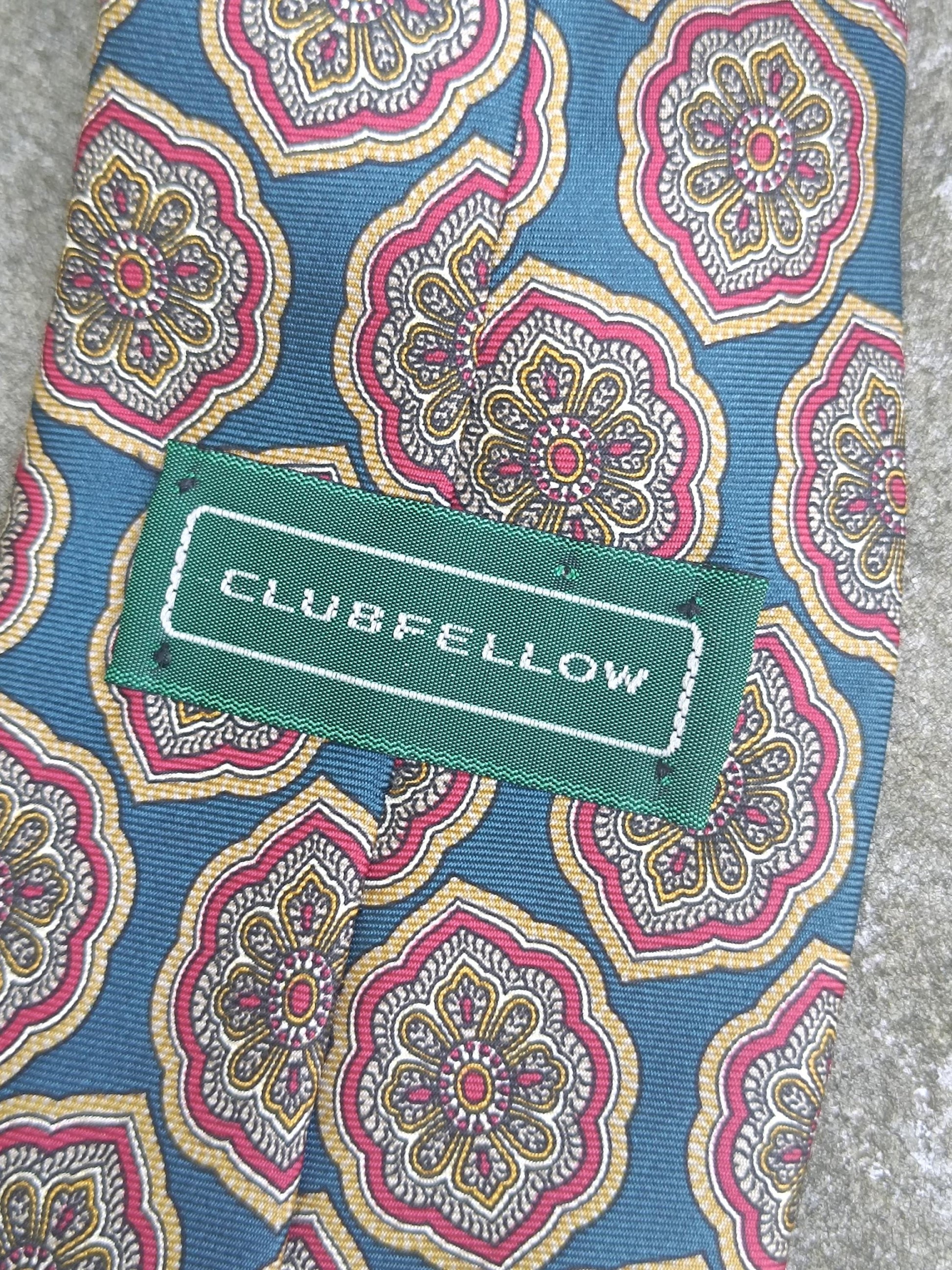 90s Clubfellow Silk Tie | Vintage Floral Print necktie | Men's Tie| Genderless unisex suit accessory