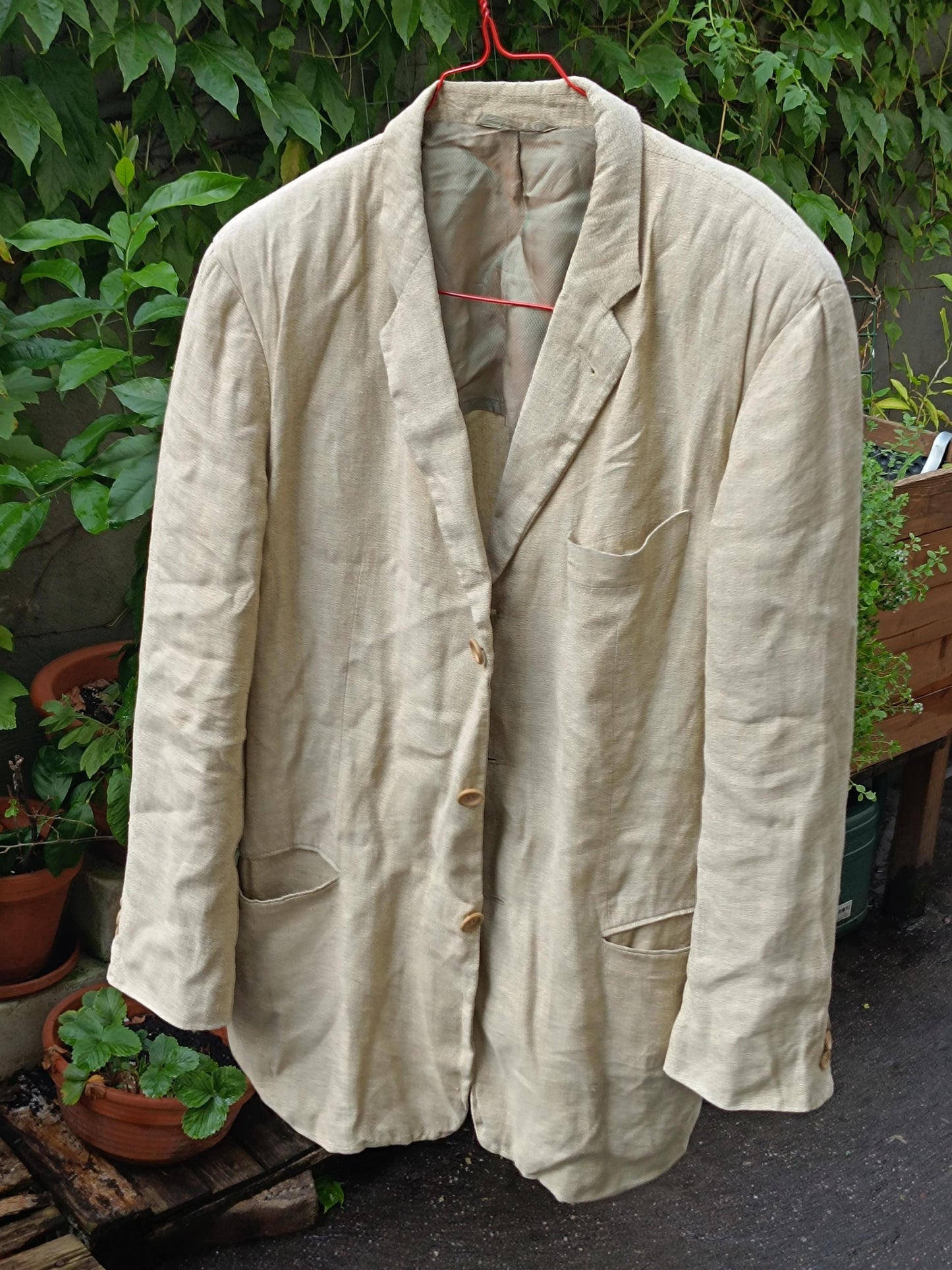 90s Hugo Boss Linen Blend Blazer | Vintage Minimalist Women's Brown blazer| Men's Workwear Jacket
