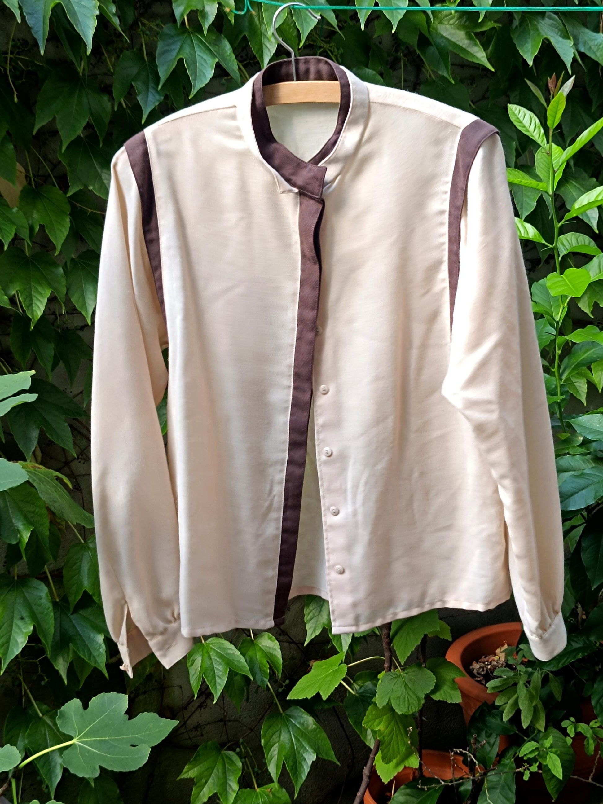 70s Basler Blouse| Vintage Striped Wool Blend Blouse| Women's Long-Sleeved Winter Shirt in Brown