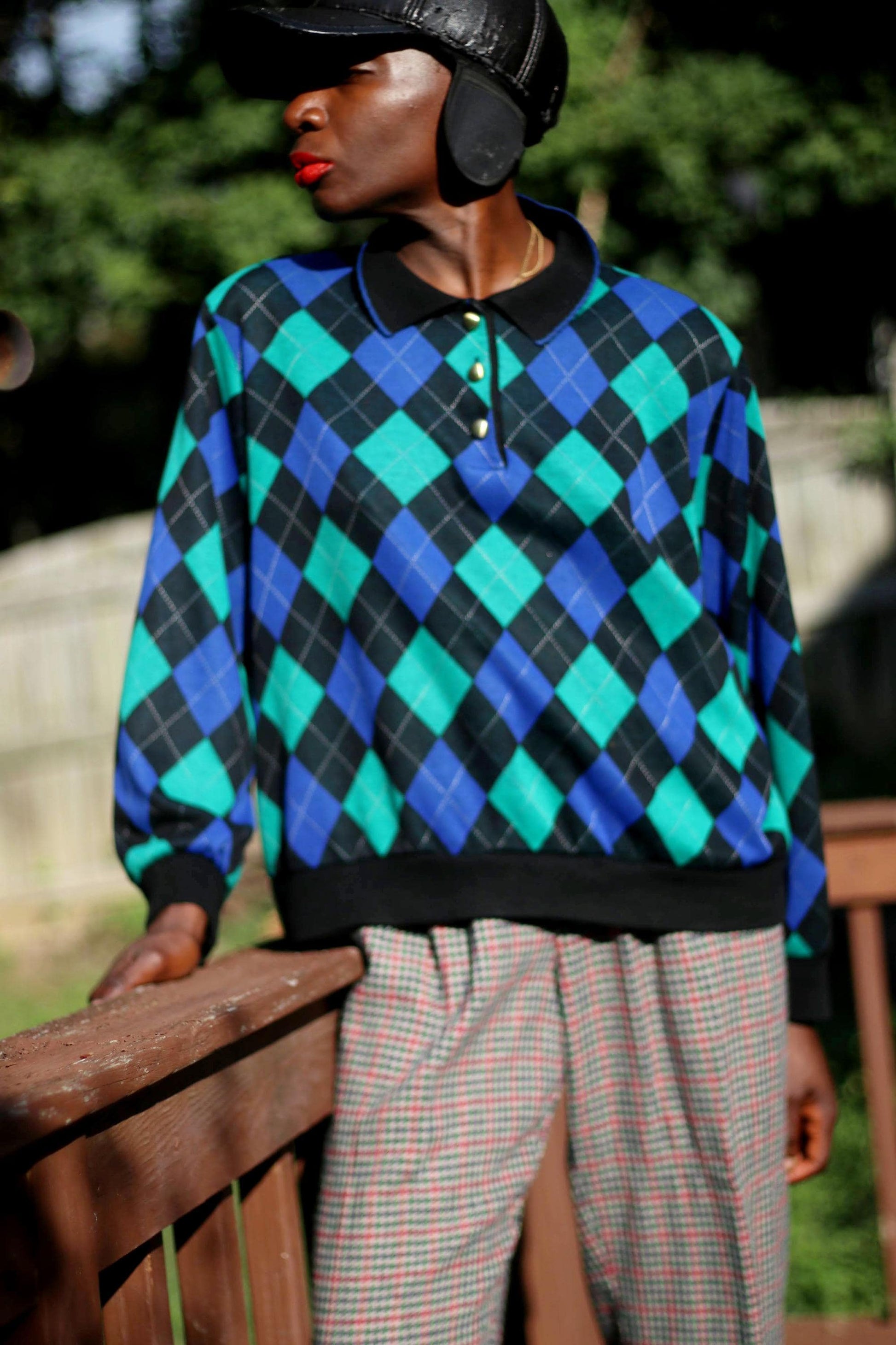 80s Alfred Dunner Sweater | Vintage Argyle Print Knit| Women's Checkered Long-Sleeved Fall Knit| Preppy Chic Blue Jumper