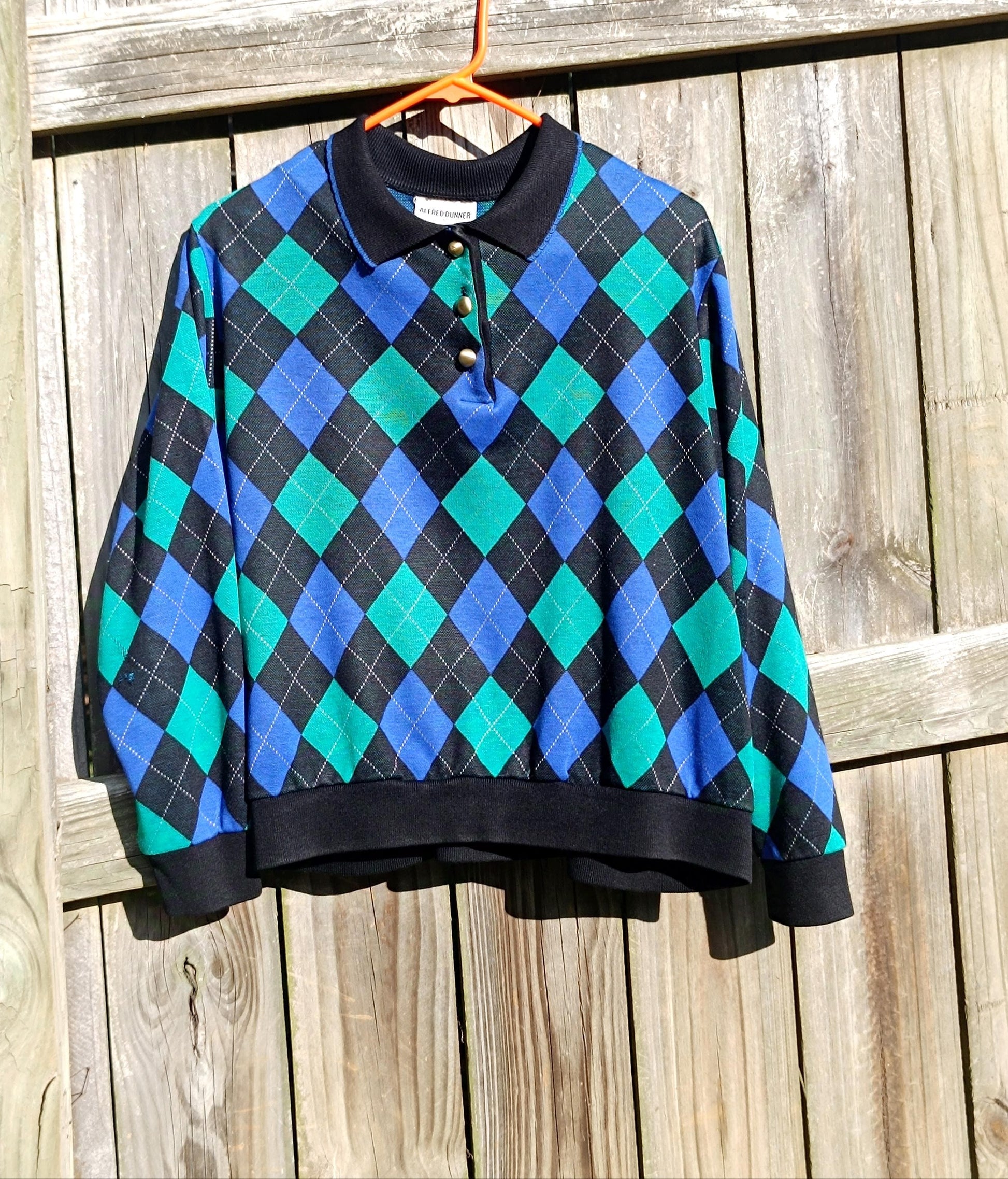 80s Alfred Dunner Sweater | Vintage Argyle Print Knit| Women's Checkered Long-Sleeved Fall Knit| Preppy Chic Blue Jumper