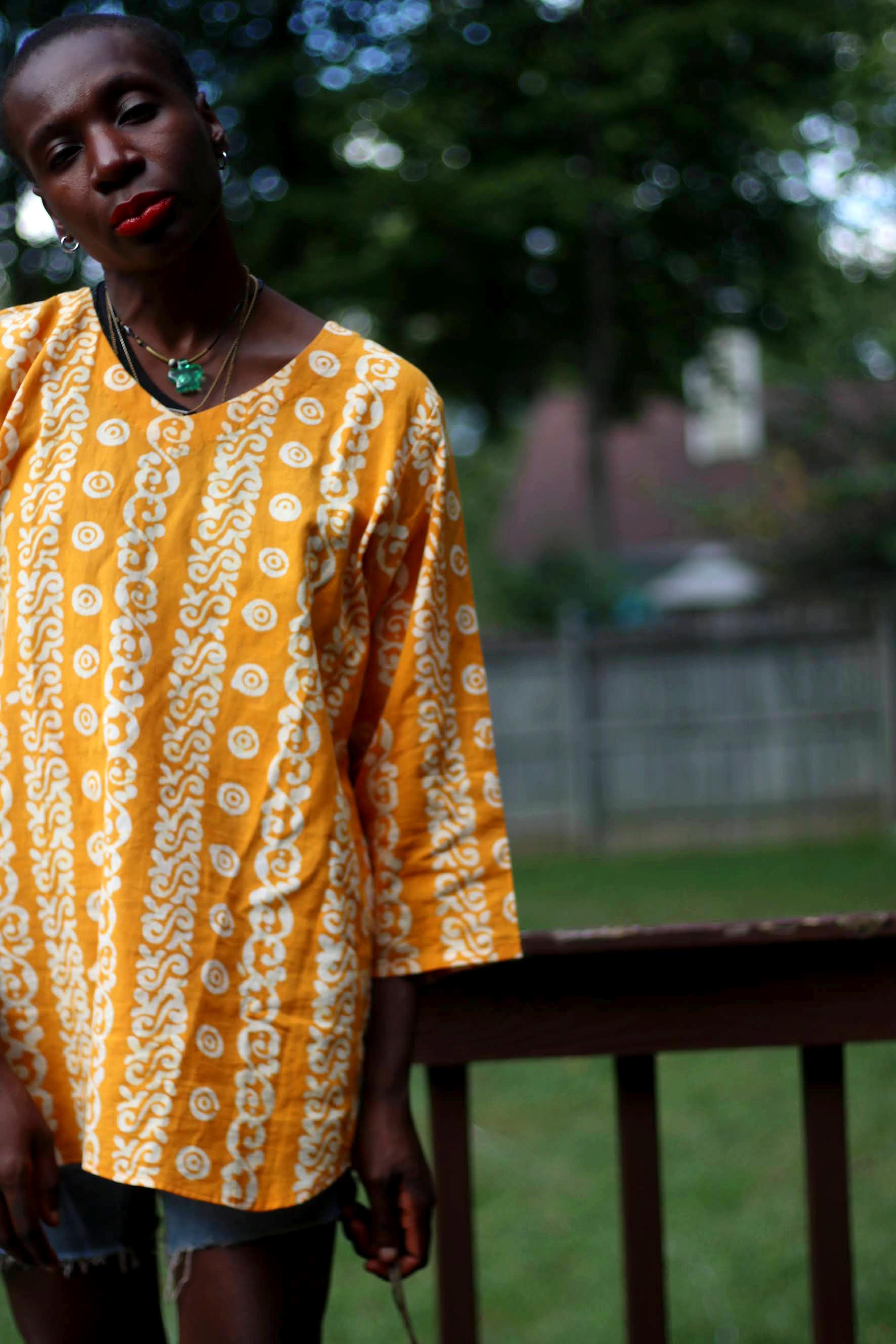 90s Floral Print Tunic| Vintage Yellow Lightweight Blouse