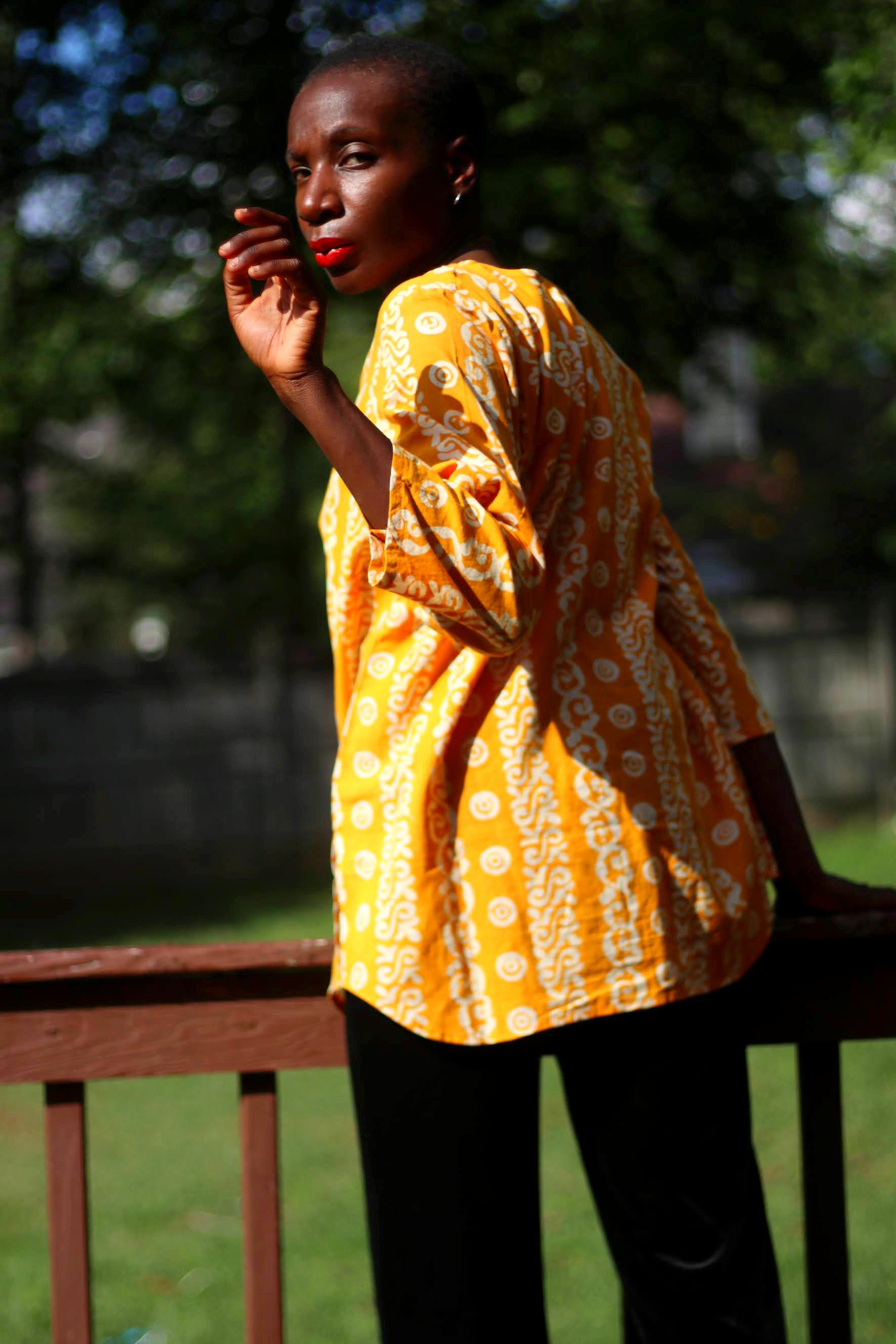 90s Floral Print Tunic| Vintage Yellow Lightweight Blouse