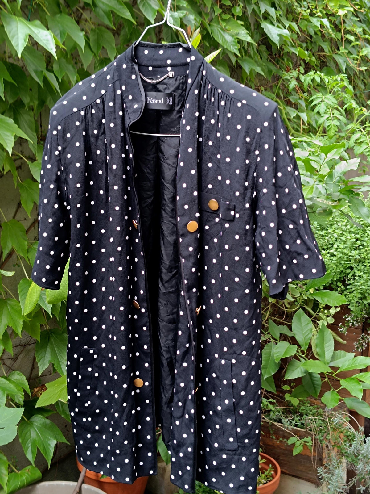 Louis Féraud 80s Polka Dot Blazer | Black Acetate Viscose Duster (S-M)