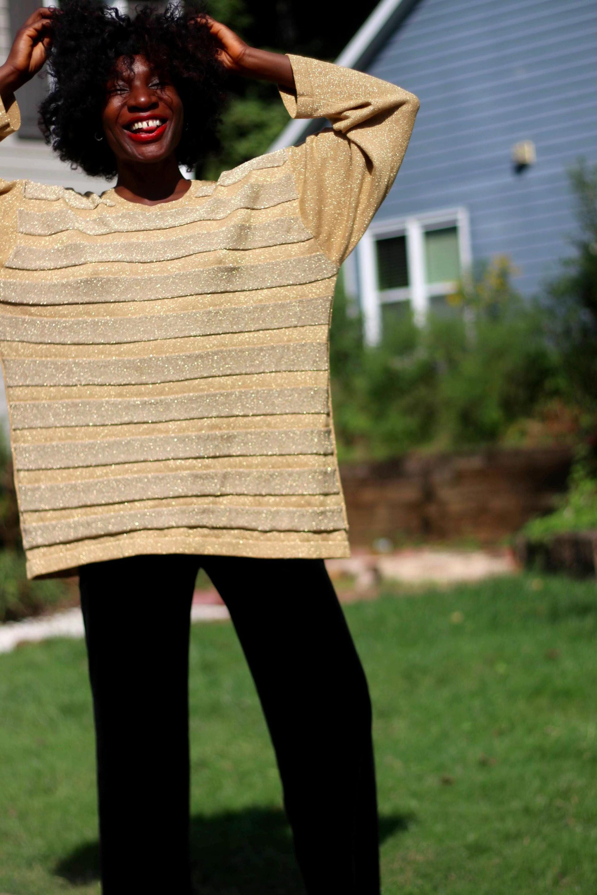 80s Jon Lawrence Party Top| Vintage Metallic Festive Blouse| Gold-Tone Shimmery Women's Festive Crew neck