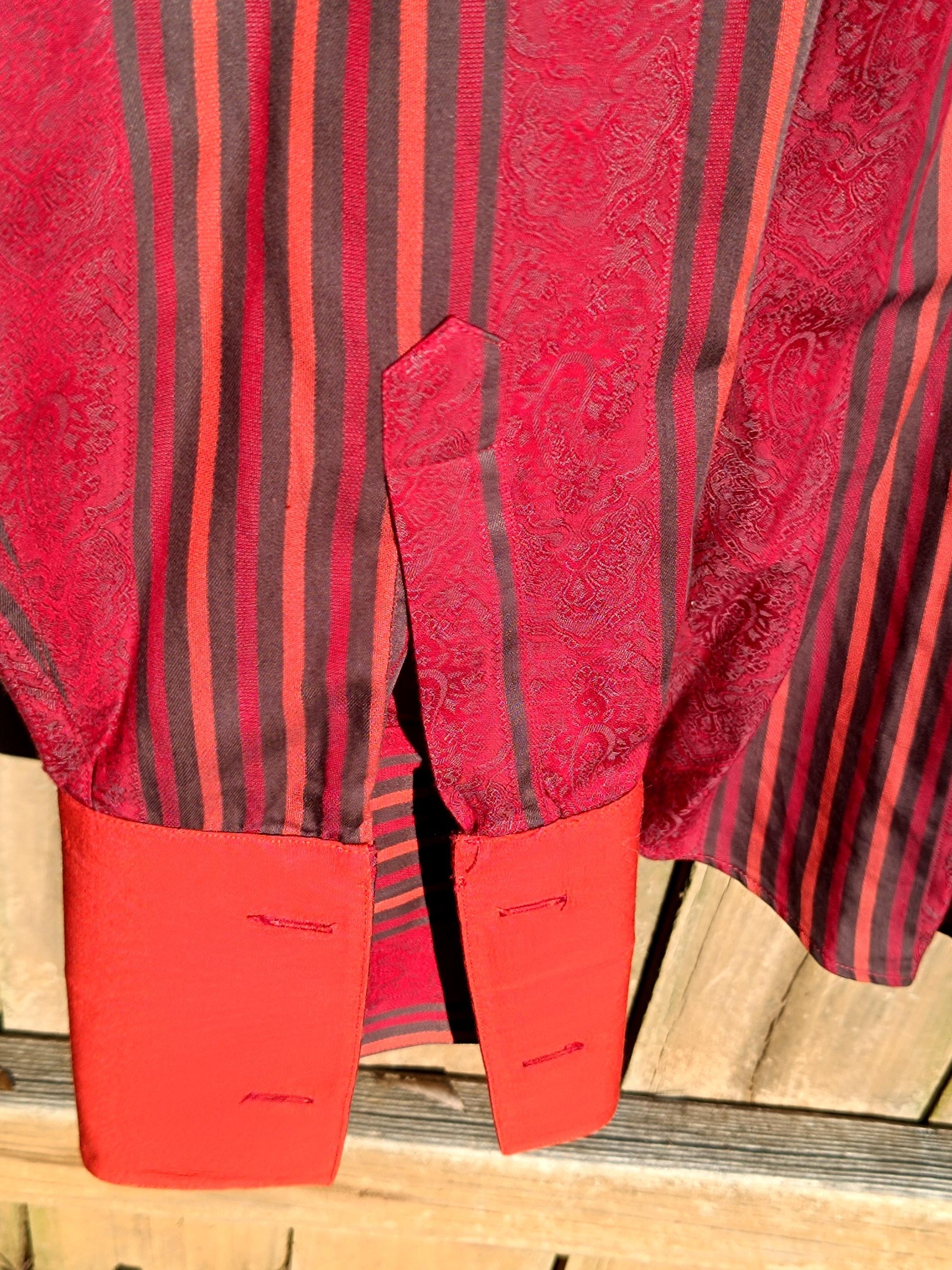 y2k Claiborne Shirt| Vintage Red Long Sleeved Blouse| Women's Striped Maximalist Paisley Print Festive Blouse