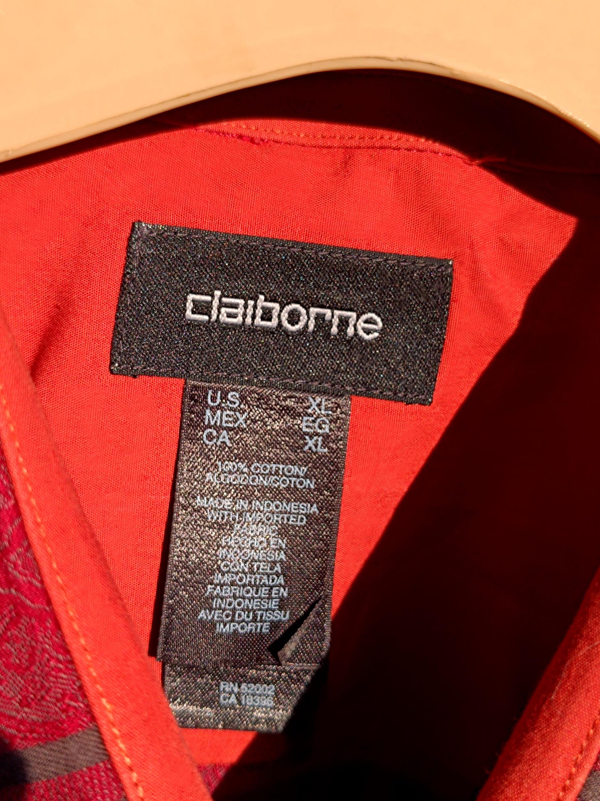 y2k Claiborne Shirt| Vintage Red Long Sleeved Blouse| Women's Striped Maximalist Paisley Print Festive Blouse
