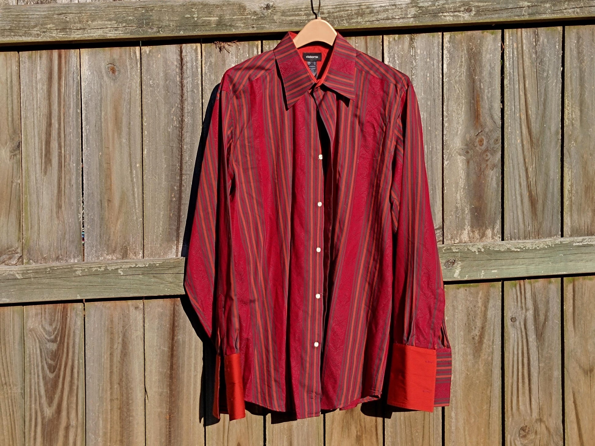 y2k Claiborne Shirt| Vintage Red Long Sleeved Blouse| Women's Striped Maximalist Paisley Print Festive Blouse