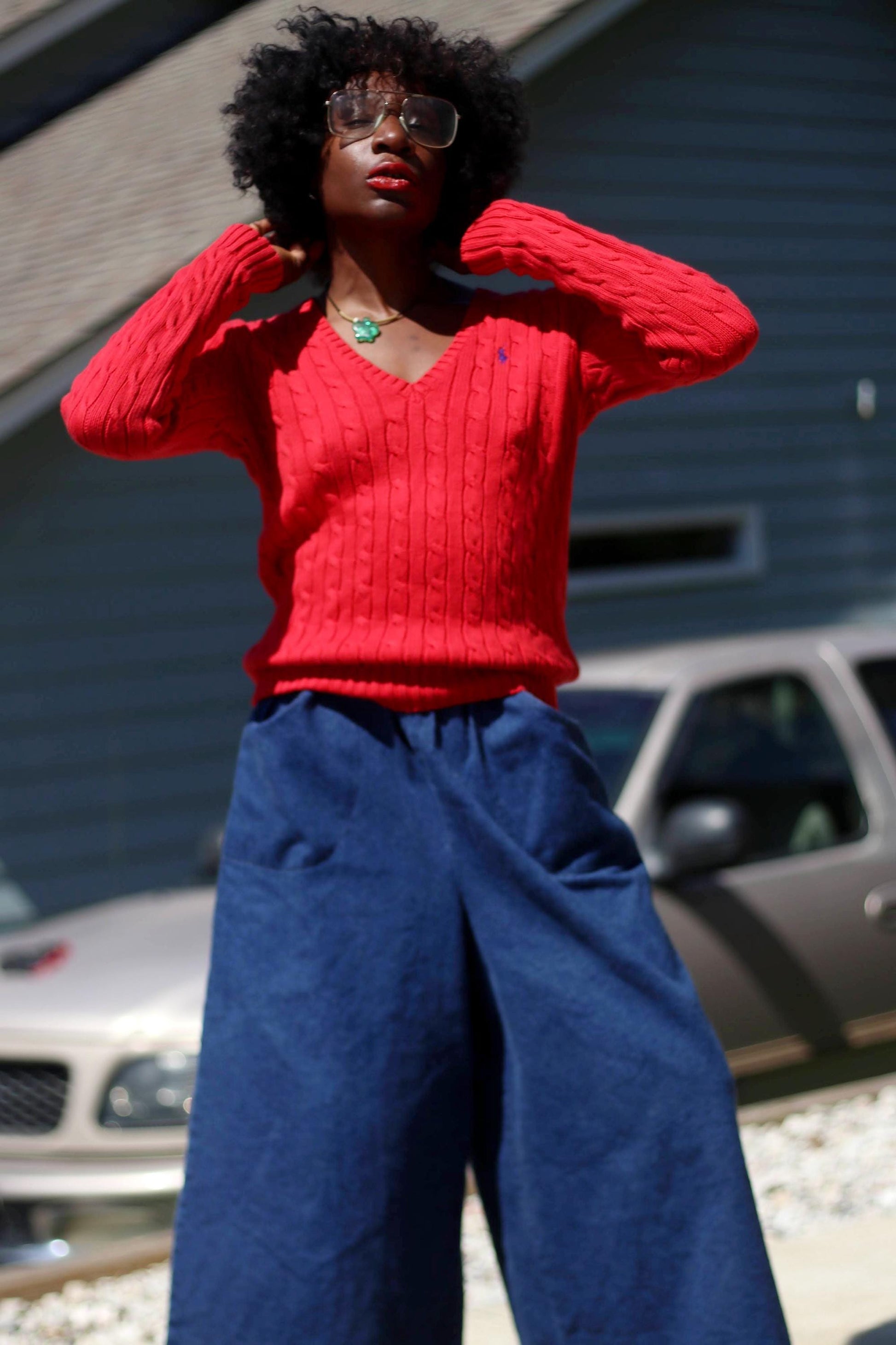 90s Ralph Lauren Sport V- neck Sweater| Women's Varsity Style Preppy Knit | Red Vintage Sweater
