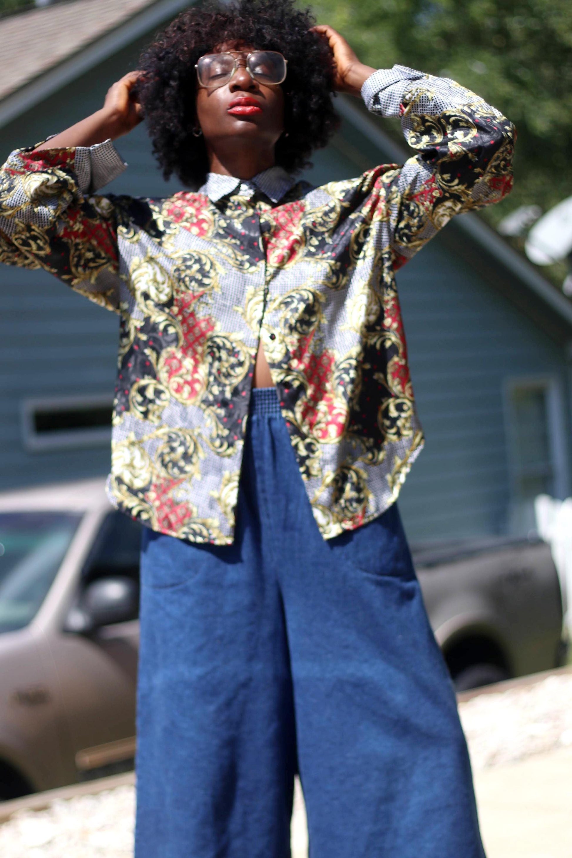 Vintage SLB By Sunny Leigh Blouse | y2k Baroque Inspired Long Sleeved Shirt | Maximalist Shirt