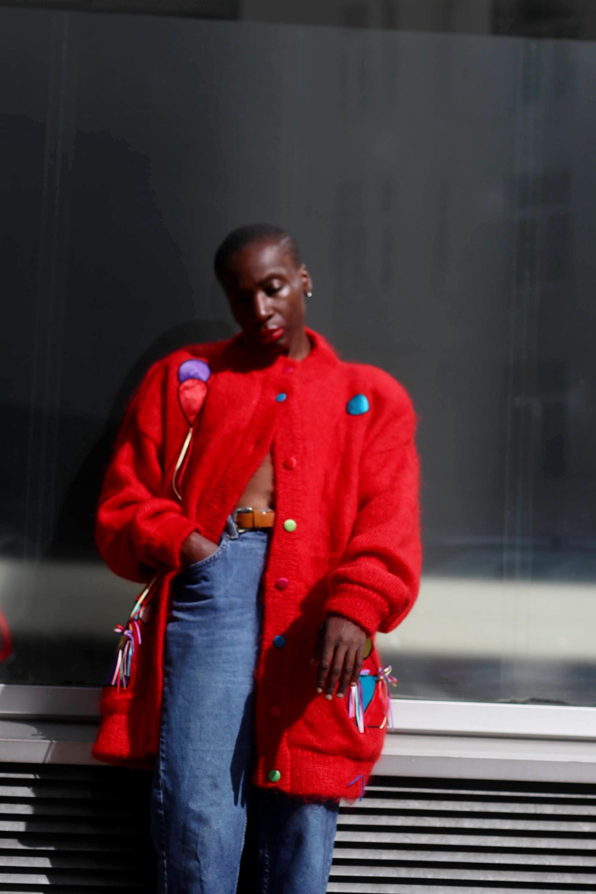 80s Clown Motif Cardigan| Vintage C&A Red Crazy print jumper| Ugly Christmas Jumper| Women's Maximalist Winter Sweater