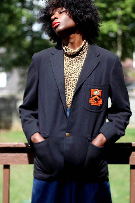 Original 60s Princeton Blazer| Vintage Unisex Variety Black Blazer |Ivy League Tailored Blazer with Dei Viget Sub Numine Patch
