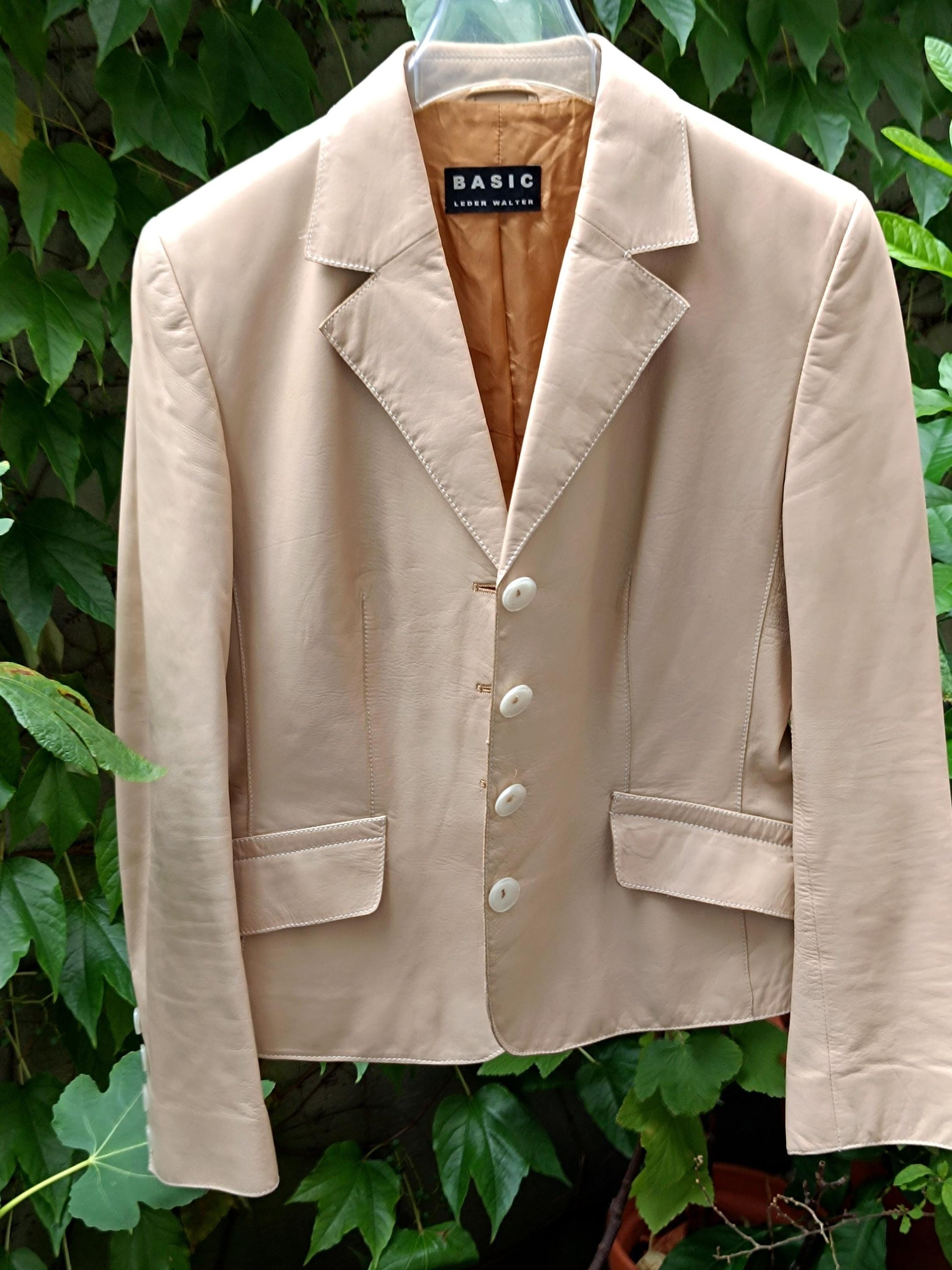 90s Nappa Leather Jacket | Vintage WALTER LEDER Minimalist Cream Leather Jacket| Women's Monochrome Leather Blazer