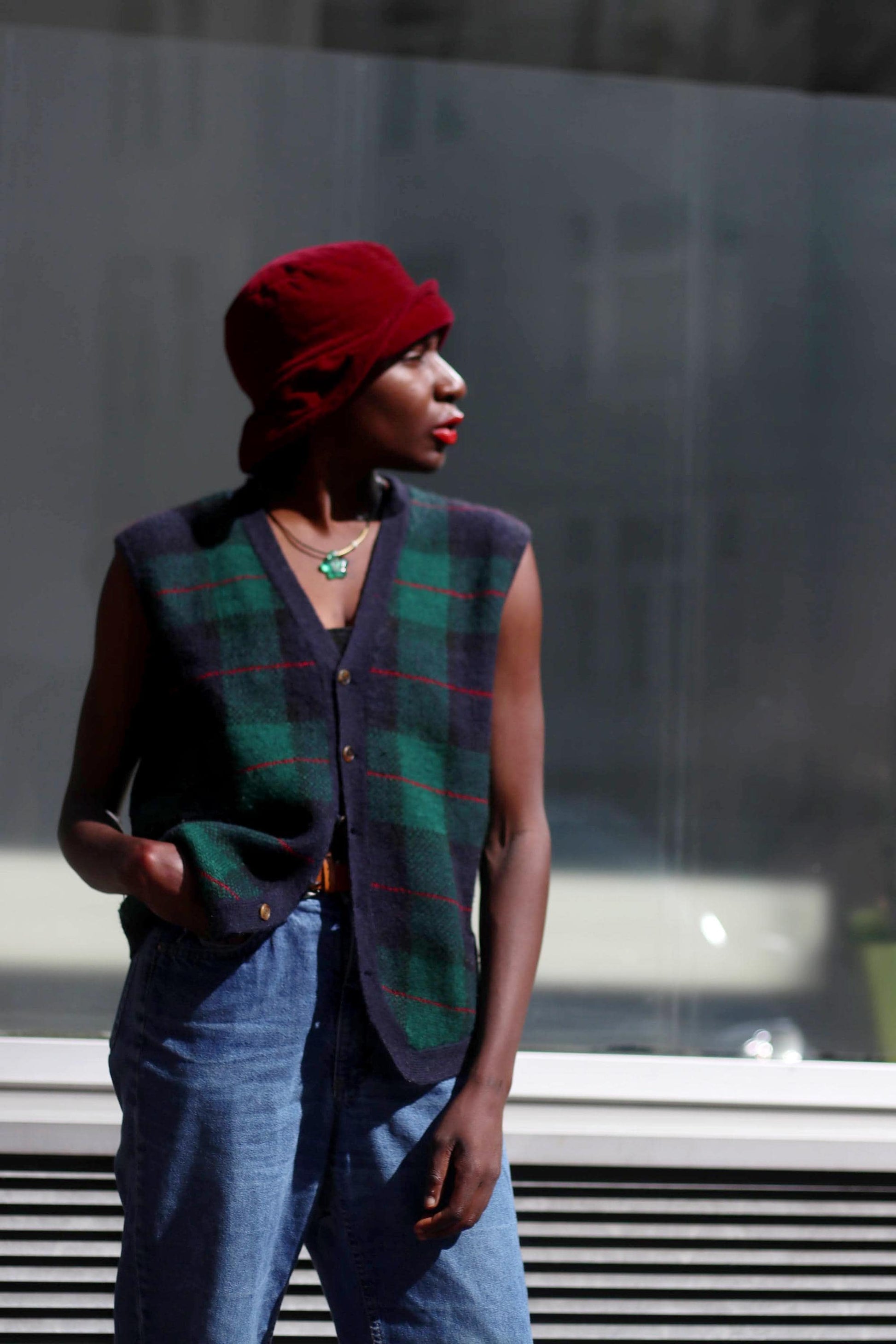 90s Hemmond Vest| Vintage Preppy Plaid Knit | Women's Checkered Sleeveless Cardigan|