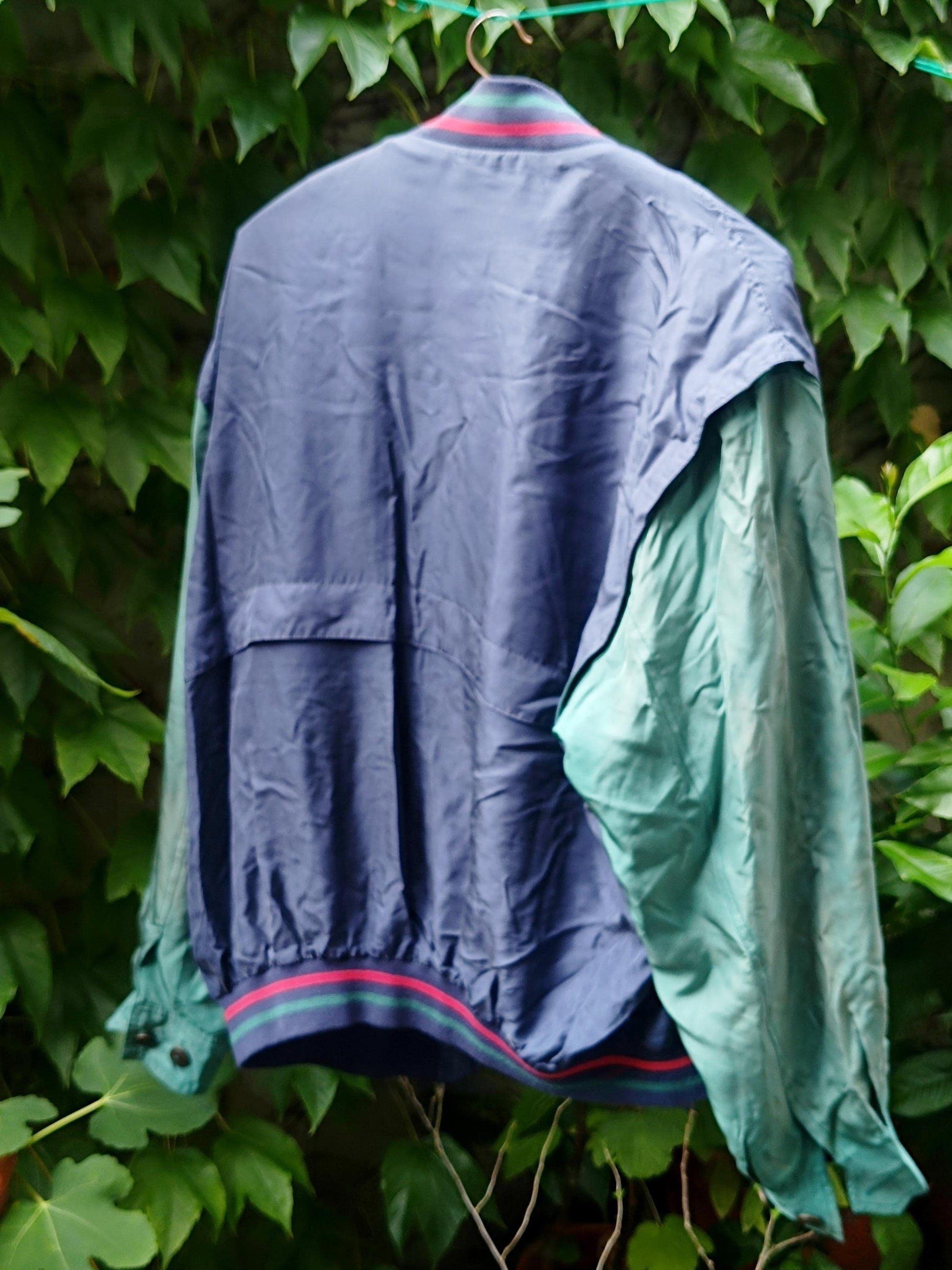 90s Carlo Comberti Silk Bomber | Vintage K- Way Unisex Jacket| Minimalist Striped Lightweight Jacket
