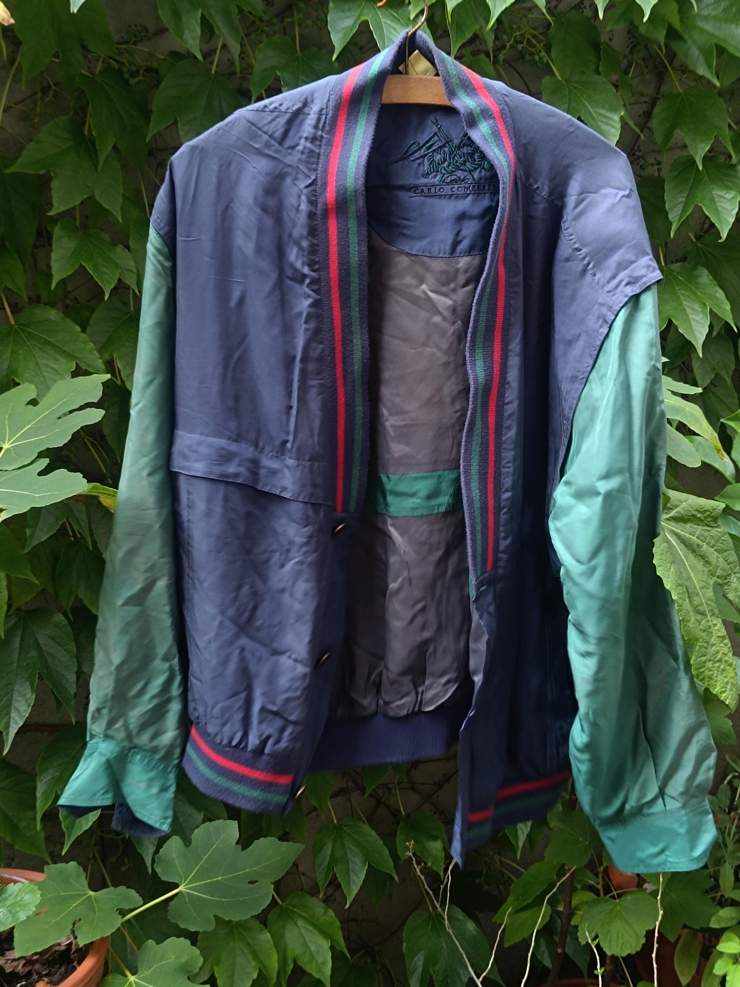 90s Carlo Comberti Silk Bomber | Vintage K- Way Unisex Jacket| Minimalist Striped Lightweight Jacket