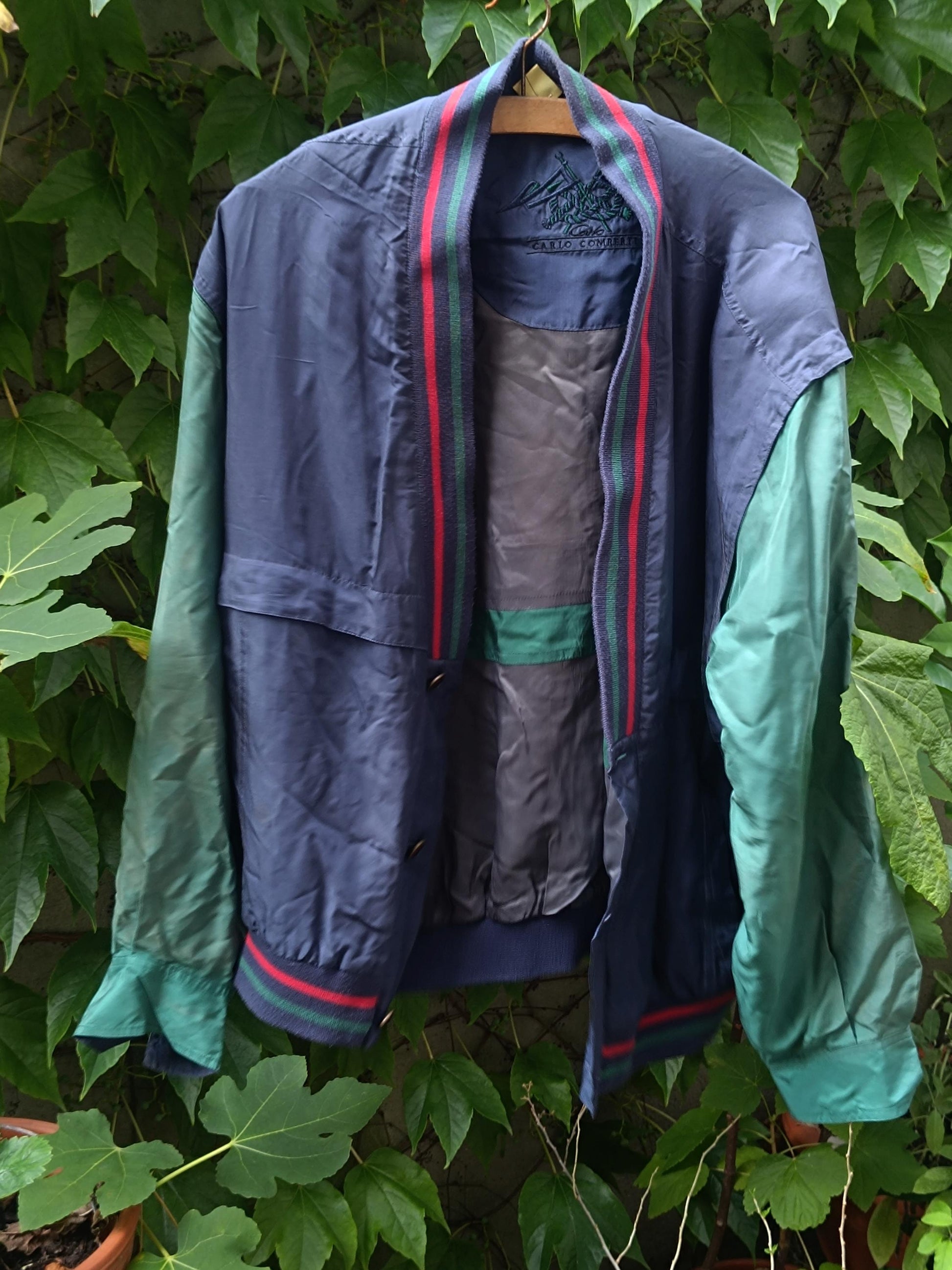 90s Carlo Comberti Silk Bomber | Vintage K- Way Unisex Jacket| Minimalist Striped Lightweight Jacket