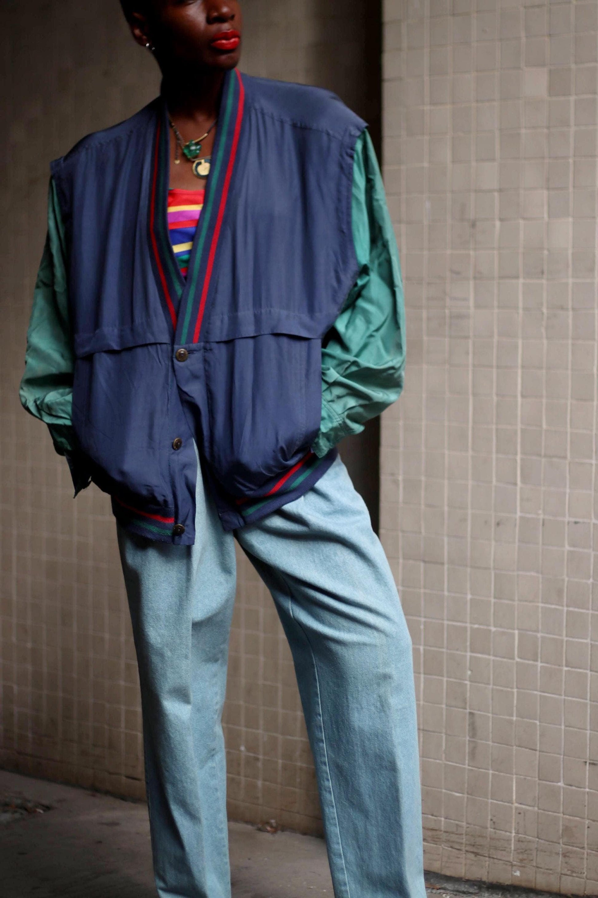 90s Carlo Comberti Silk Bomber | Vintage K- Way Unisex Jacket| Minimalist Striped Lightweight Jacket