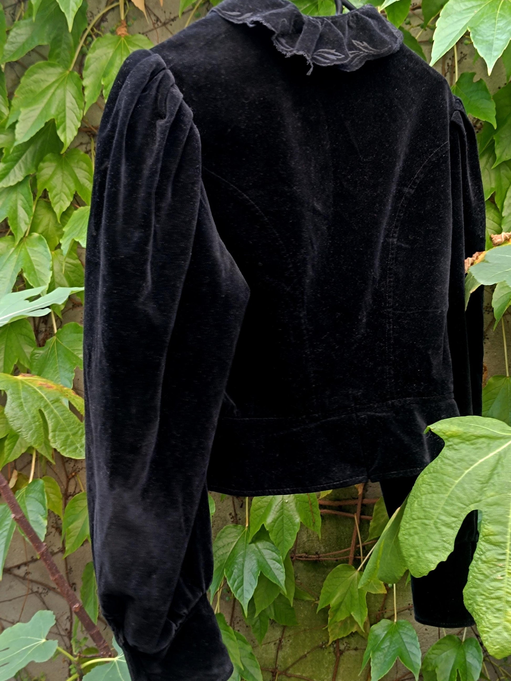 80s Austrian-Inspired Blouse With Statement Collar | Vintage Gothic Black Long-sleeved Blazer| Handmade Opulent Buttoned down Shirt