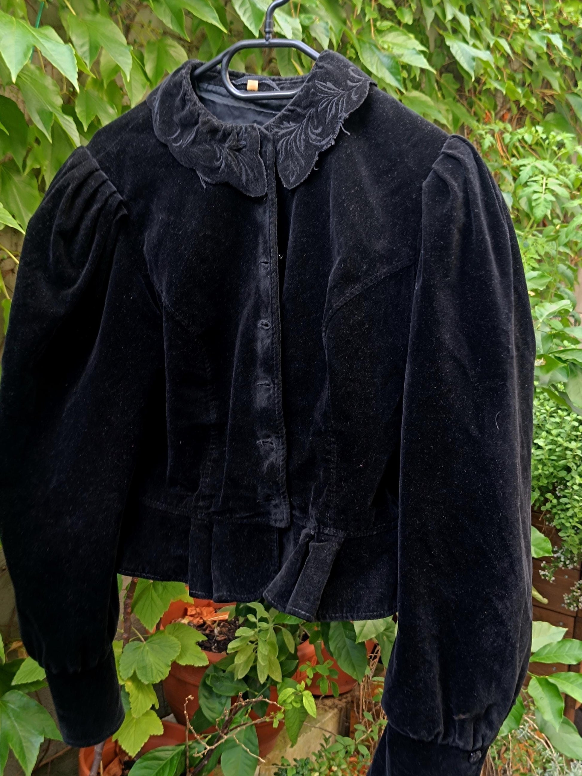80s Austrian-Inspired Blouse With Statement Collar | Vintage Gothic Black Long-sleeved Blazer| Handmade Opulent Buttoned down Shirt