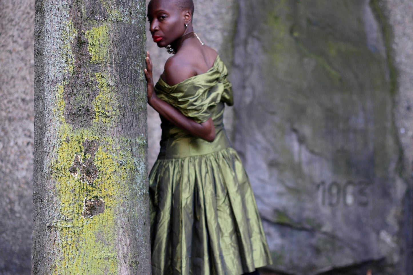 80s Prom Dress| Vintage Green Off-the-Shoulder Evening Dress| Women's Opulent Taffeta Dress