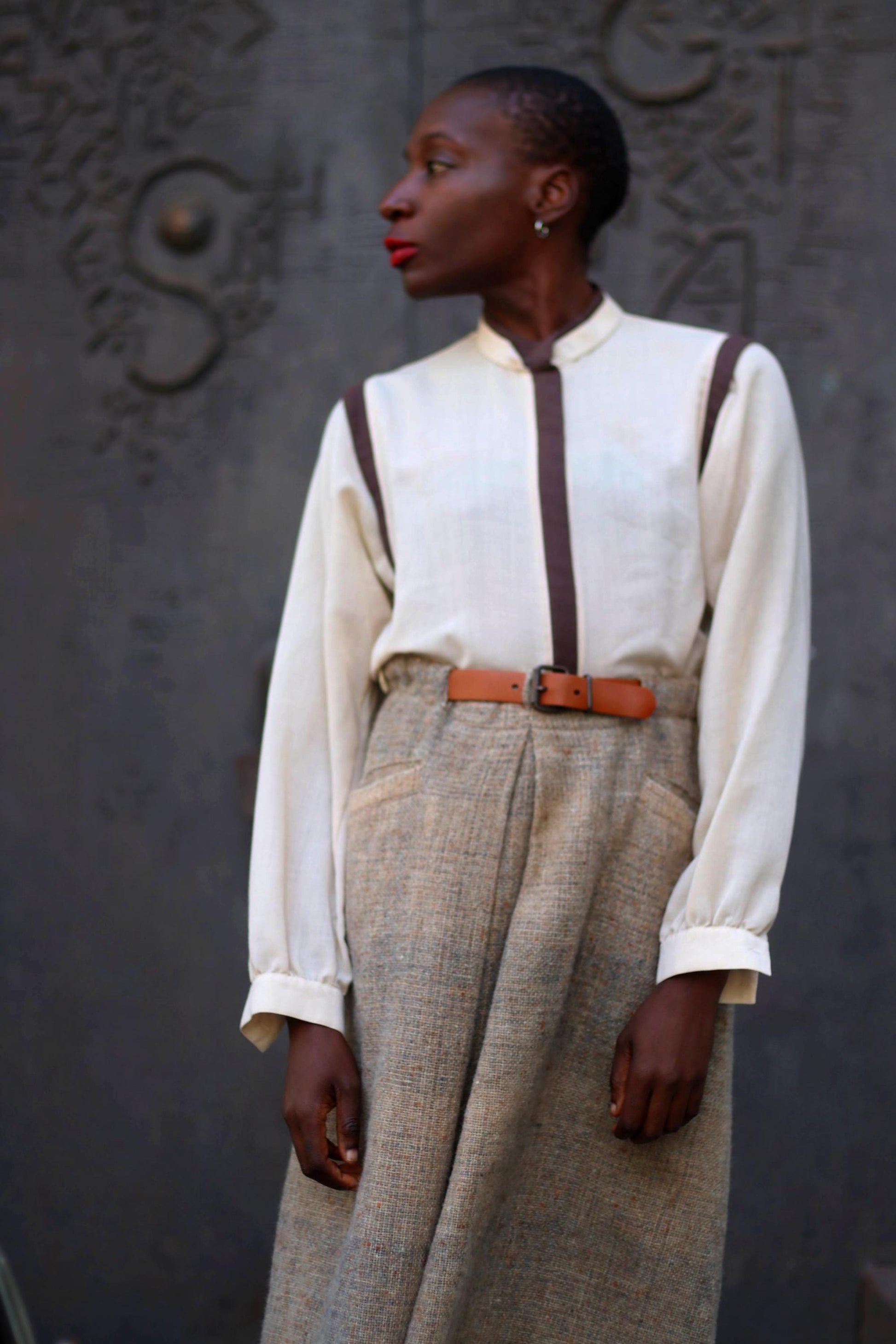70s Basler Blouse| Vintage Striped Wool Blend Blouse| Women's Long-Sleeved Winter Shirt in Brown