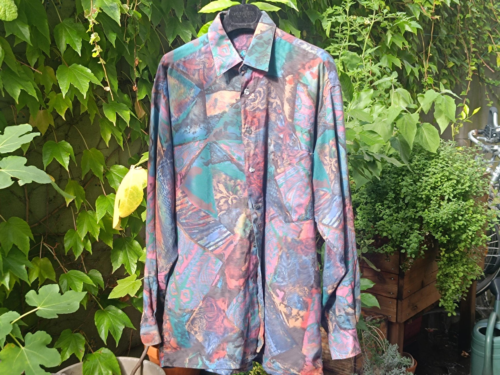 Vintage Crazy Print Shirt | Unisex Colorful Arty Blouse | Patchwork Print Men's Shirt