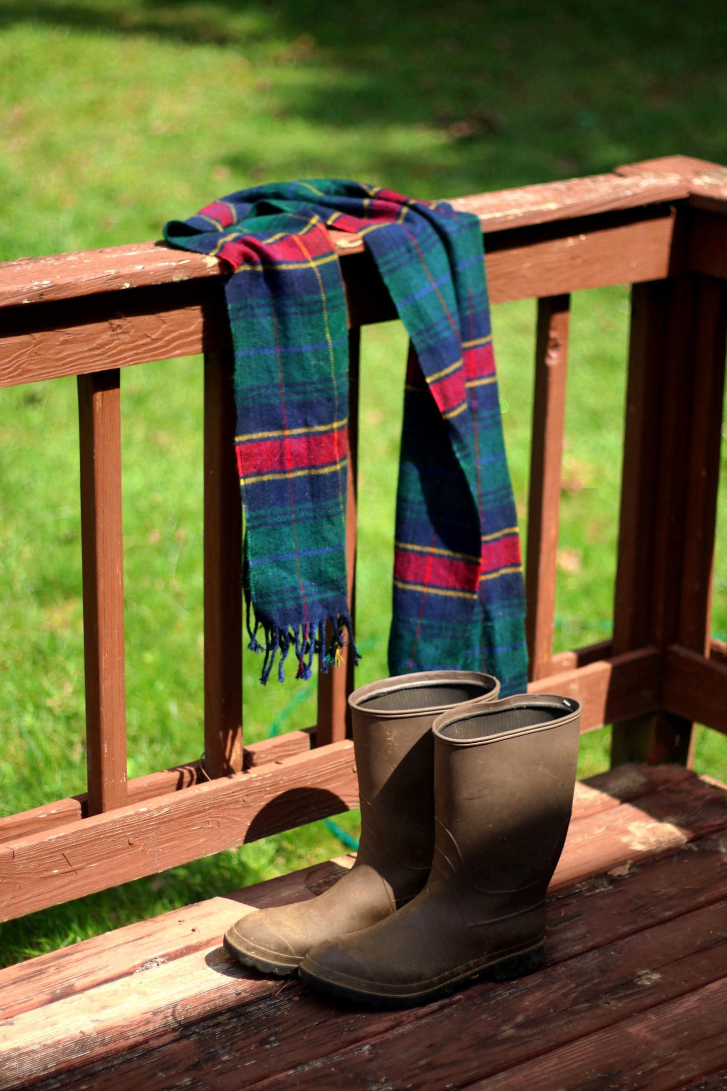 90s Plaid Scarf| Vintage Classic Checkered Green, Red and Yellow Unisex Scarf|