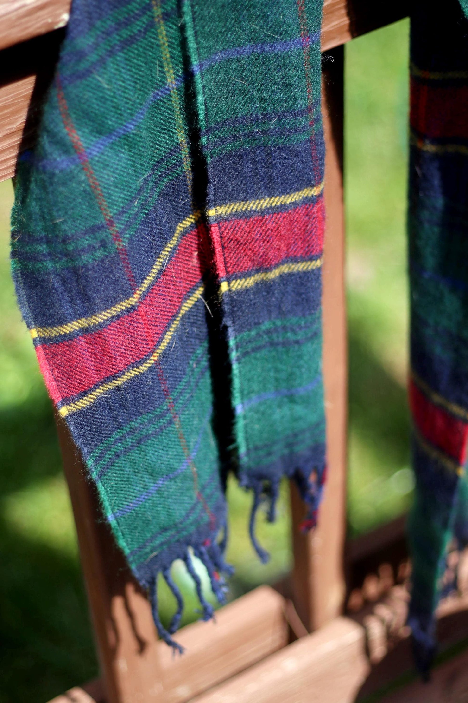 90s Plaid Scarf| Vintage Classic Checkered Green, Red and Yellow Unisex Scarf|