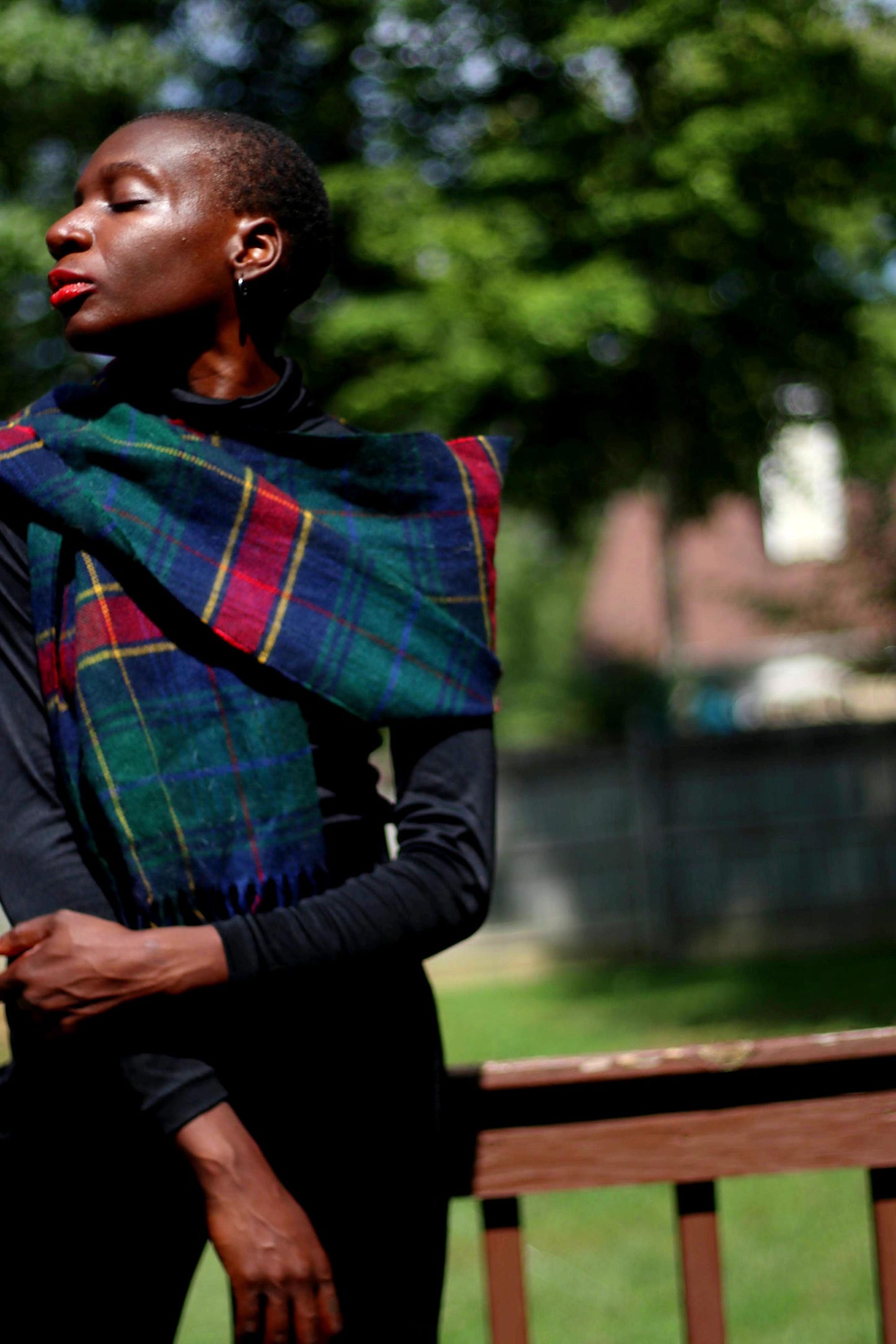 90s Plaid Scarf| Vintage Classic Checkered Green, Red and Yellow Unisex Scarf|