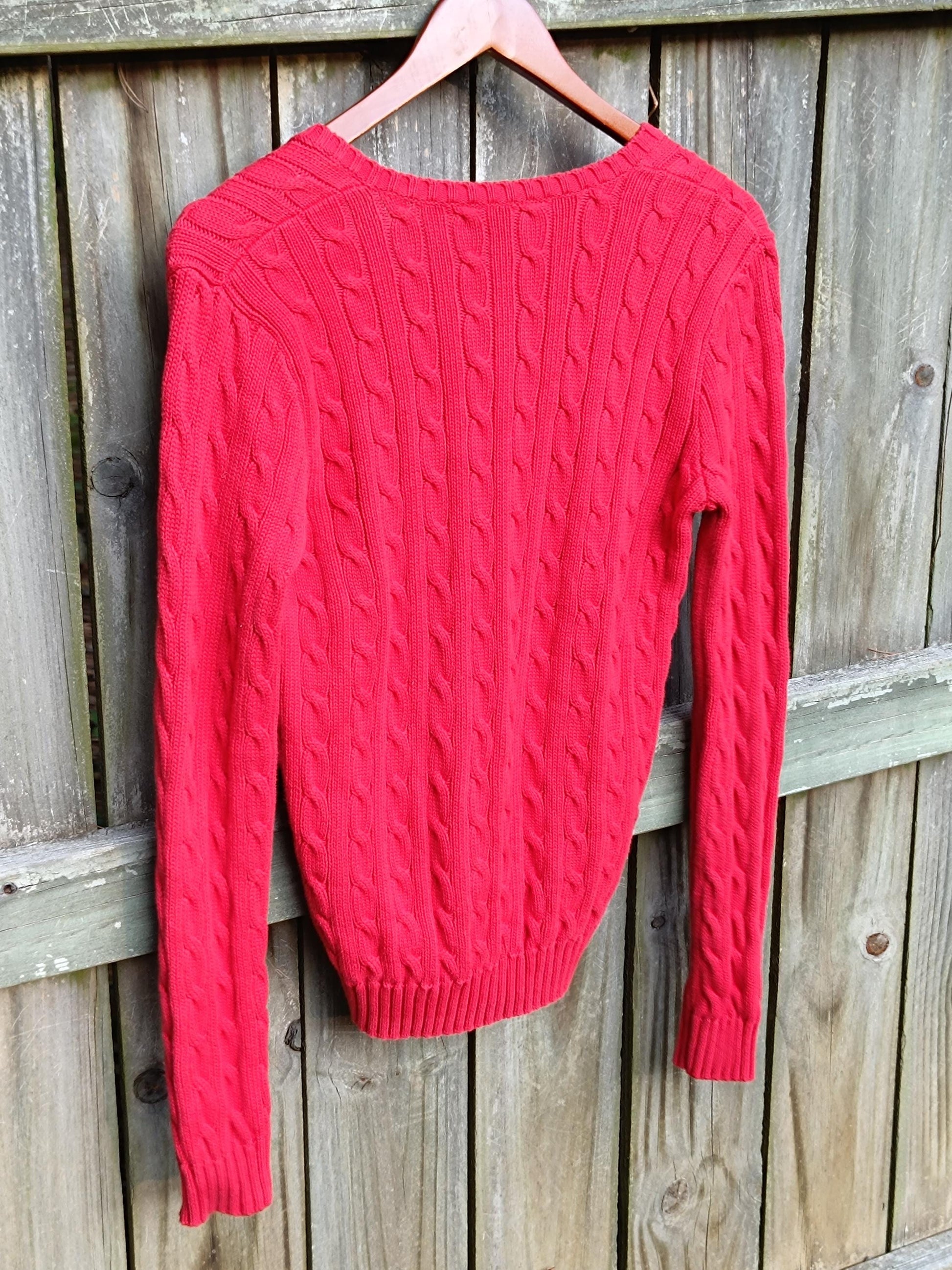 90s Ralph Lauren Sport V- neck Sweater| Women's Varsity Style Preppy Knit | Red Vintage Sweater