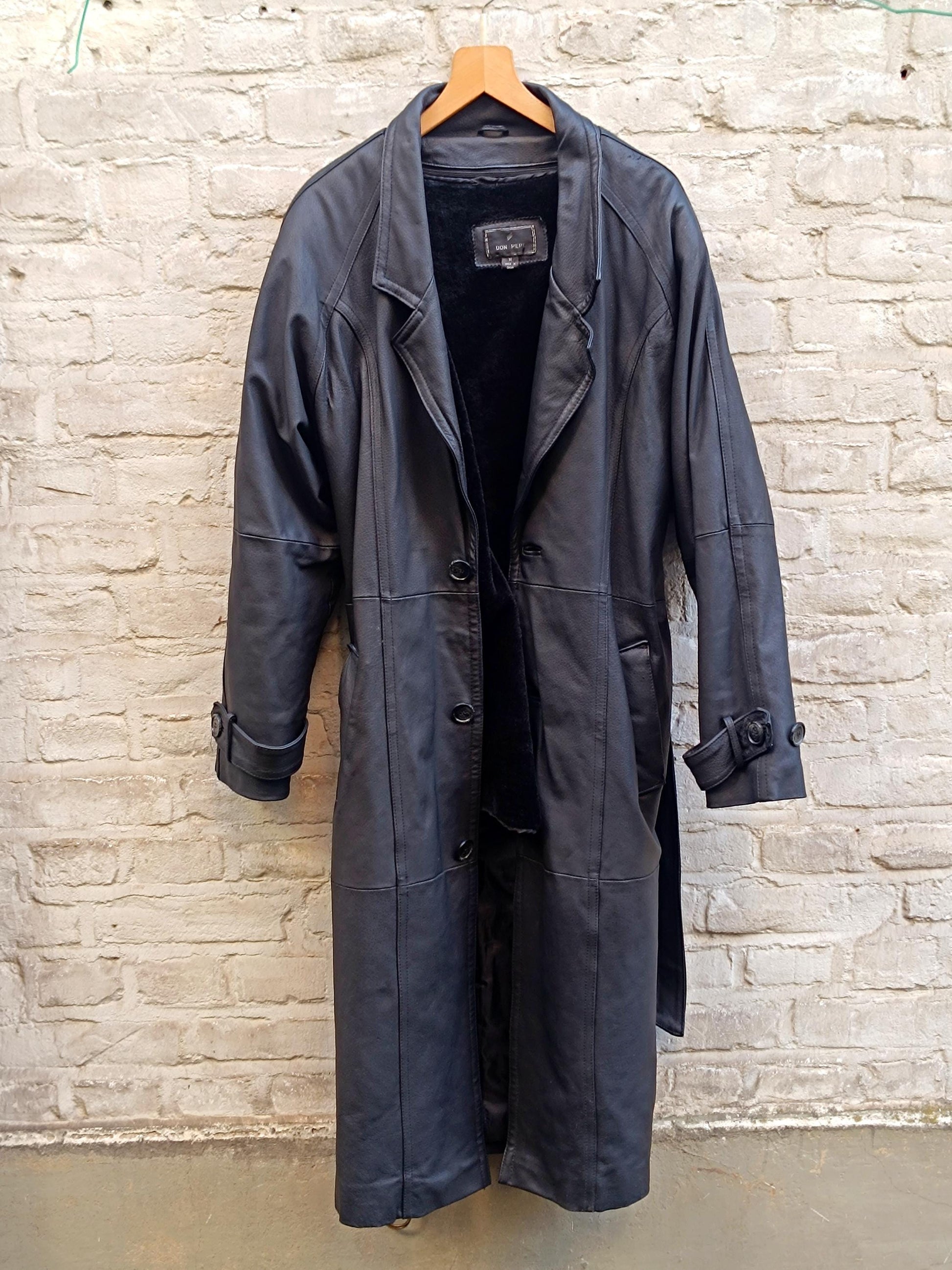 Genuine Leather Trench| Vintage Don Pepe Unisex Black Winter Trench Coat | Minimalist Outerwear