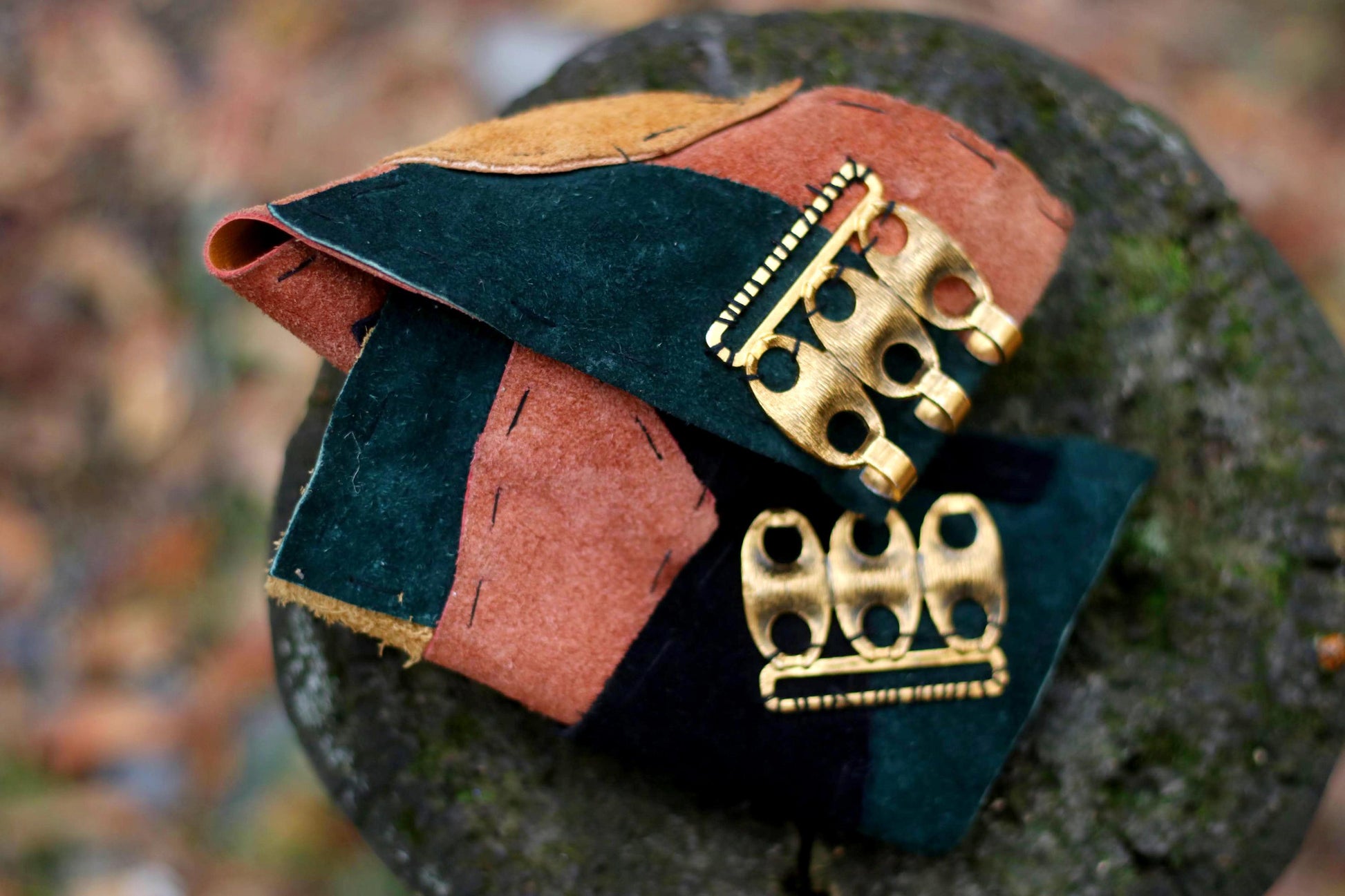 70s Patchwork Suede Belt| Vintage Handmade Brown and Green Boho Belt | Women's Hippy Belt