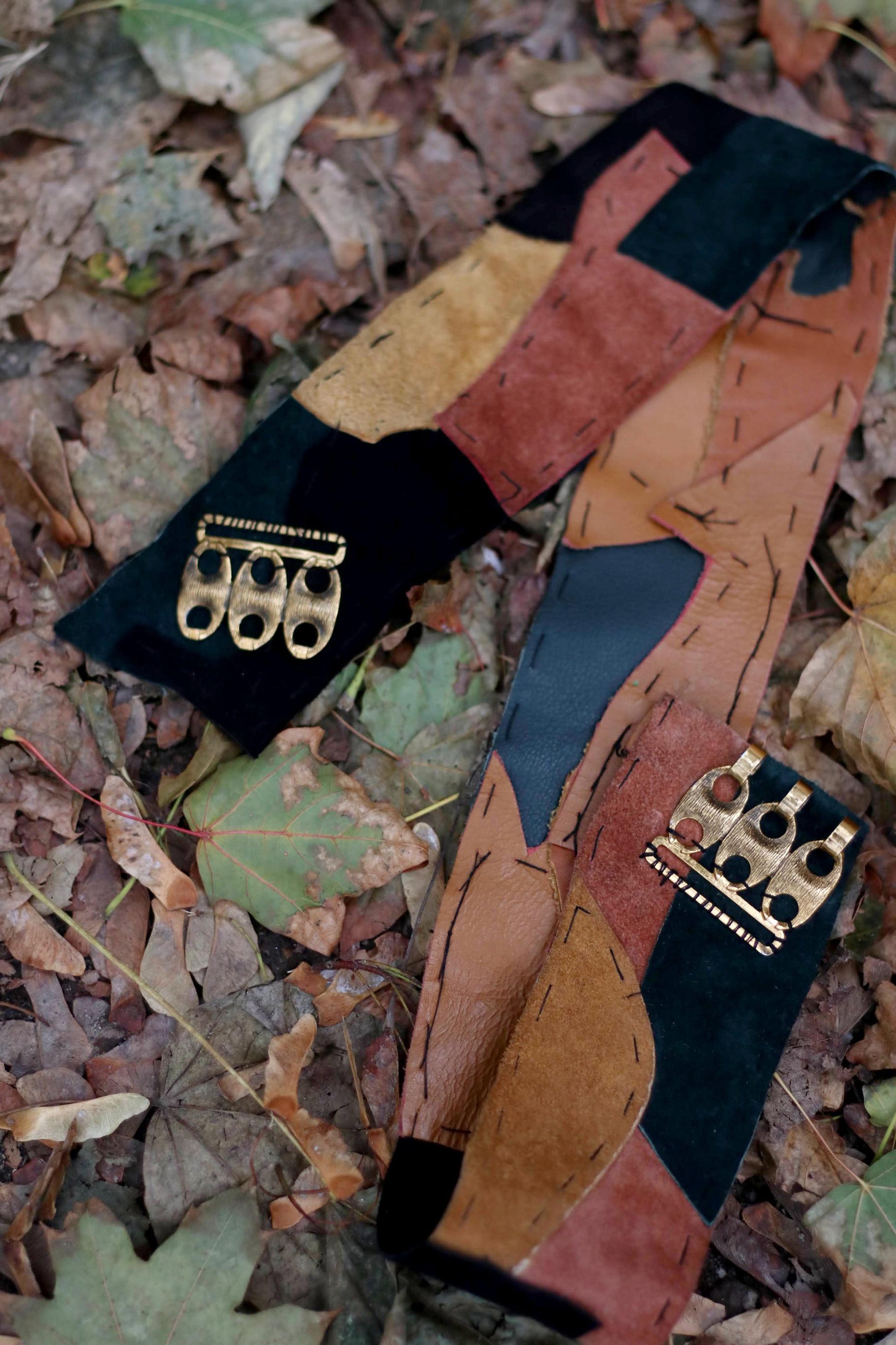 70s Patchwork Suede Belt| Vintage Handmade Brown and Green Boho Belt | Women's Hippy Belt