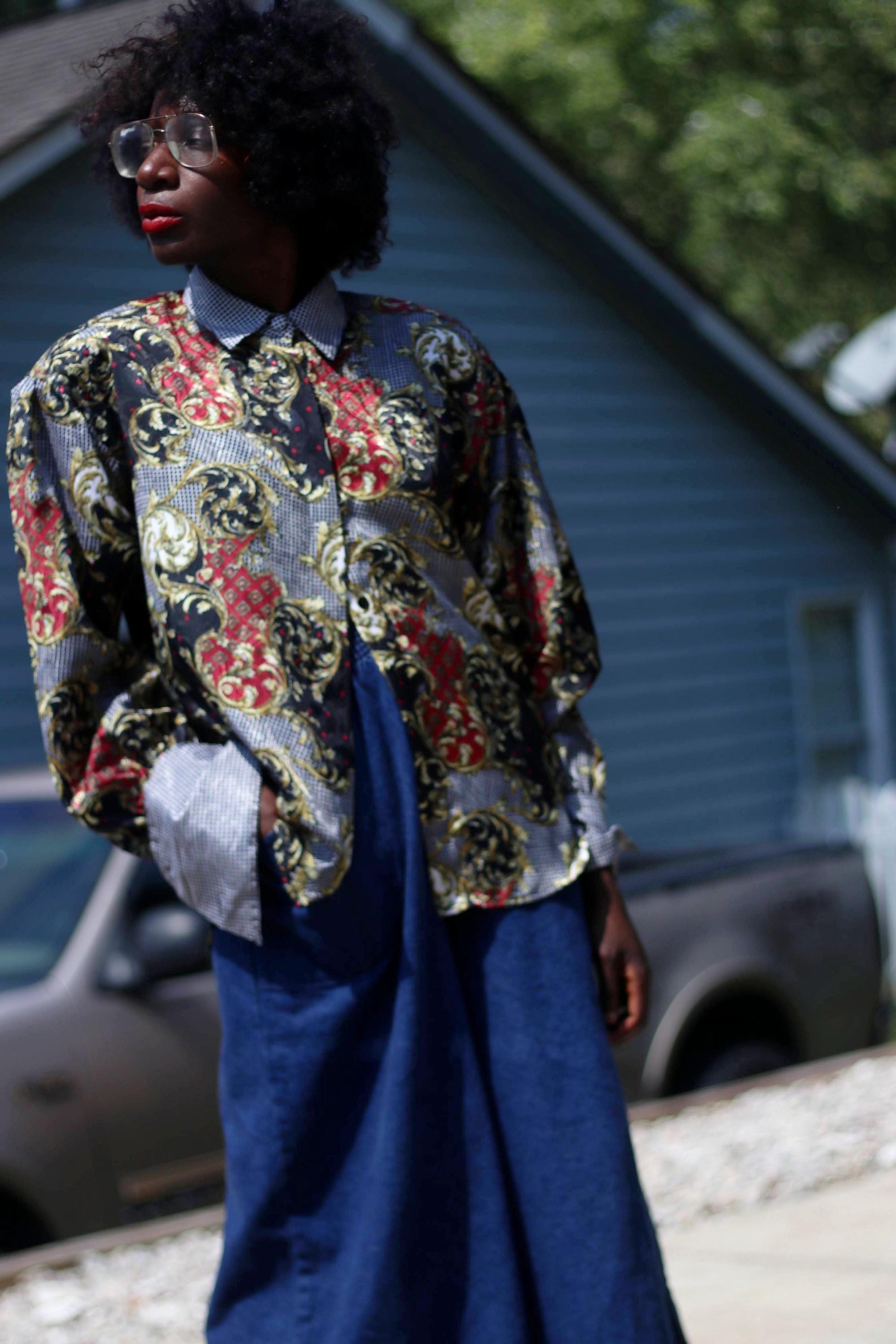 Vintage SLB By Sunny Leigh Blouse | y2k Baroque Inspired Long Sleeved Shirt | Maximalist Shirt