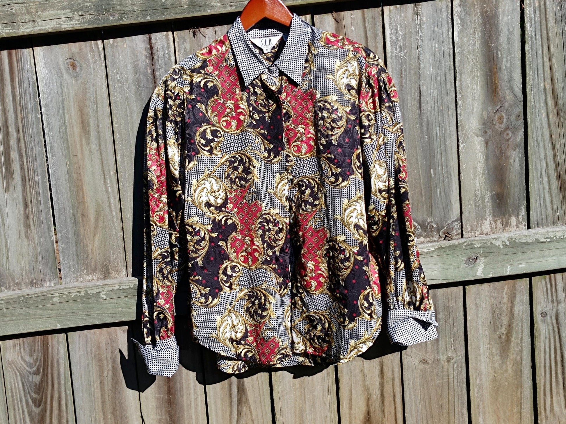 Vintage SLB By Sunny Leigh Blouse | y2k Baroque Inspired Long Sleeved Shirt | Maximalist Shirt