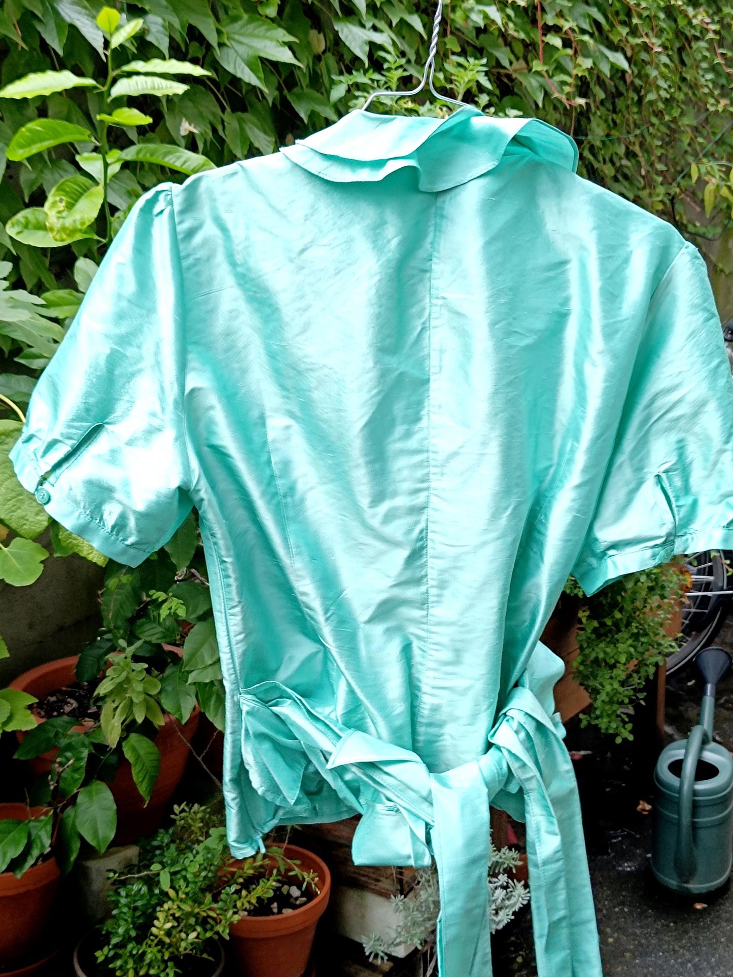 Vintage Coast Silk Blouse| 90s Teal Blue Wrap