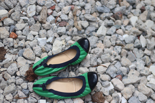 y2k J Crew Ballerinas| Vintage Green and black Ballet Flats |Minimalist feminine capsule wardrobe shoe size US 10