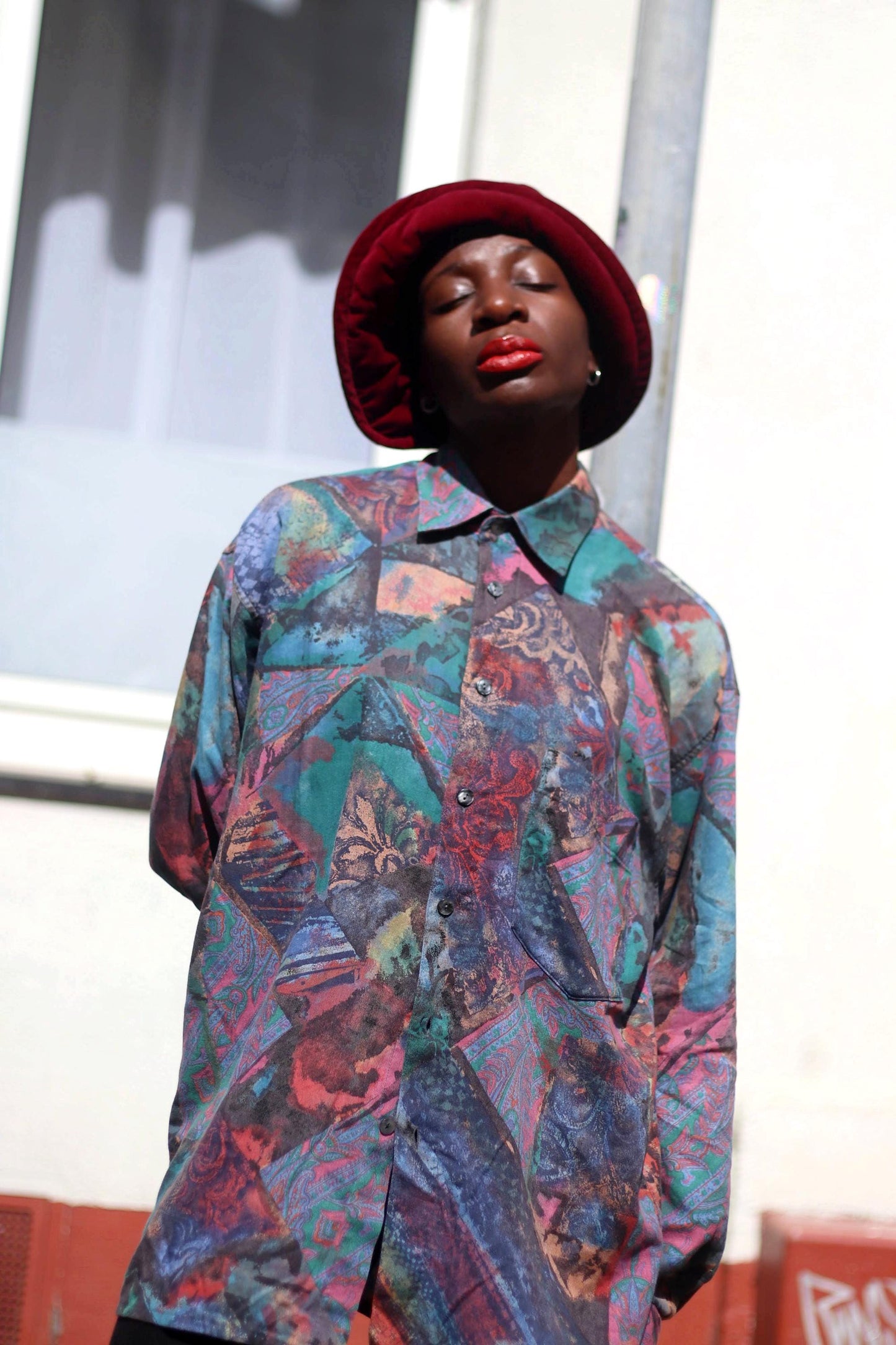 Vintage Crazy Print Shirt | Unisex Colorful Arty Blouse | Patchwork Print Men's Shirt