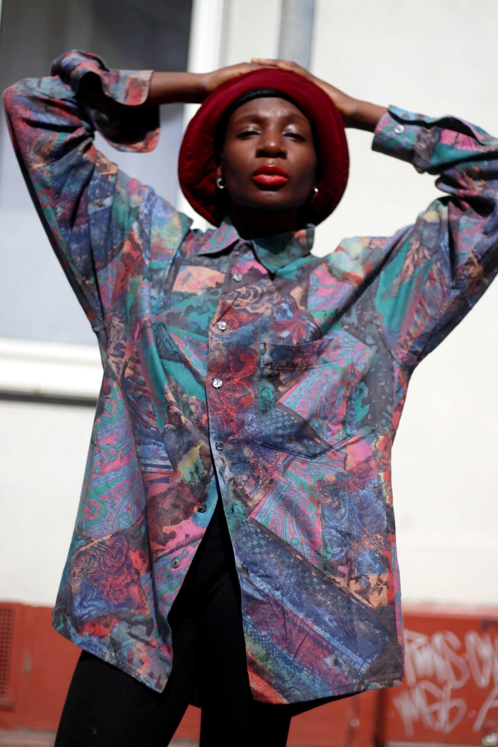 Vintage Crazy Print Shirt | Unisex Colorful Arty Blouse | Patchwork Print Men's Shirt