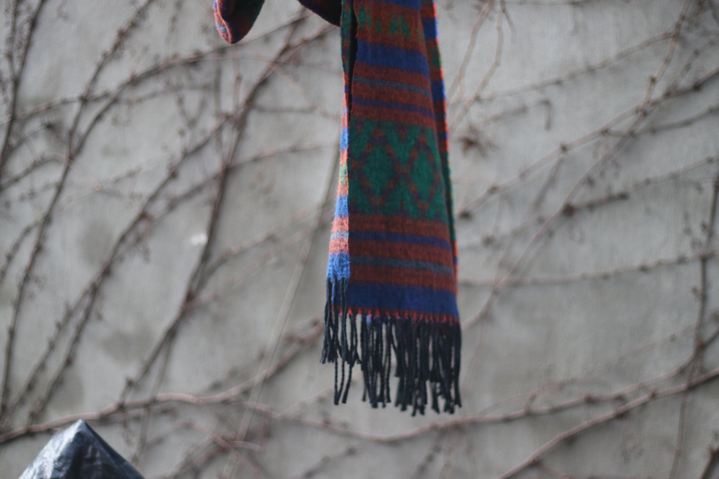 70s Bold Scarf| Vintage Colorful Ethnic Chic Scarf | Women's Red Striped Winter Scarf