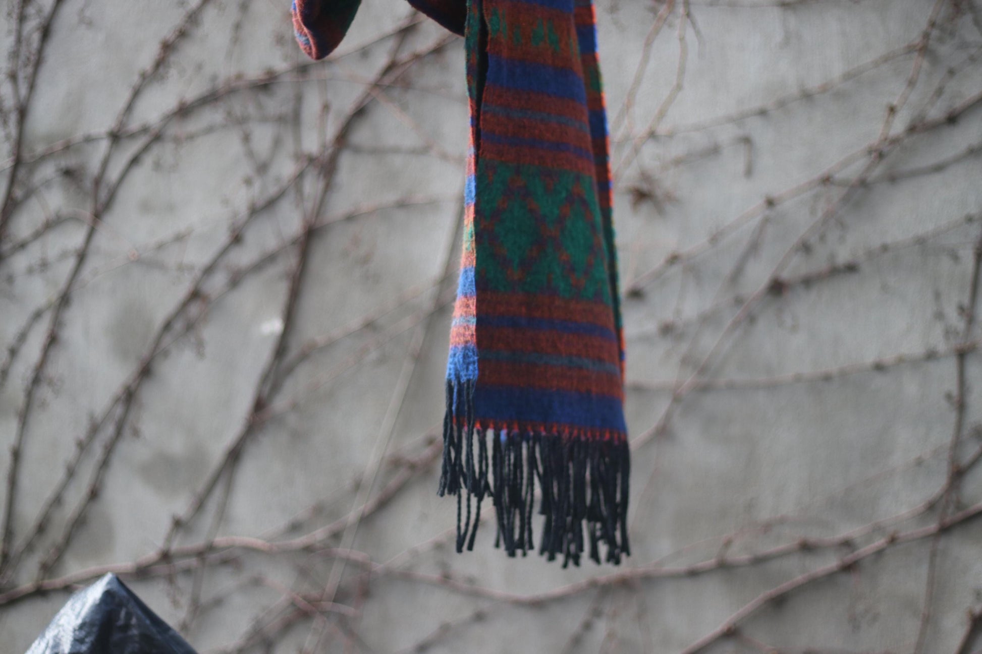 70s Bold Scarf| Vintage Colorful Ethnic Chic Scarf | Women's Red Striped Winter Scarf