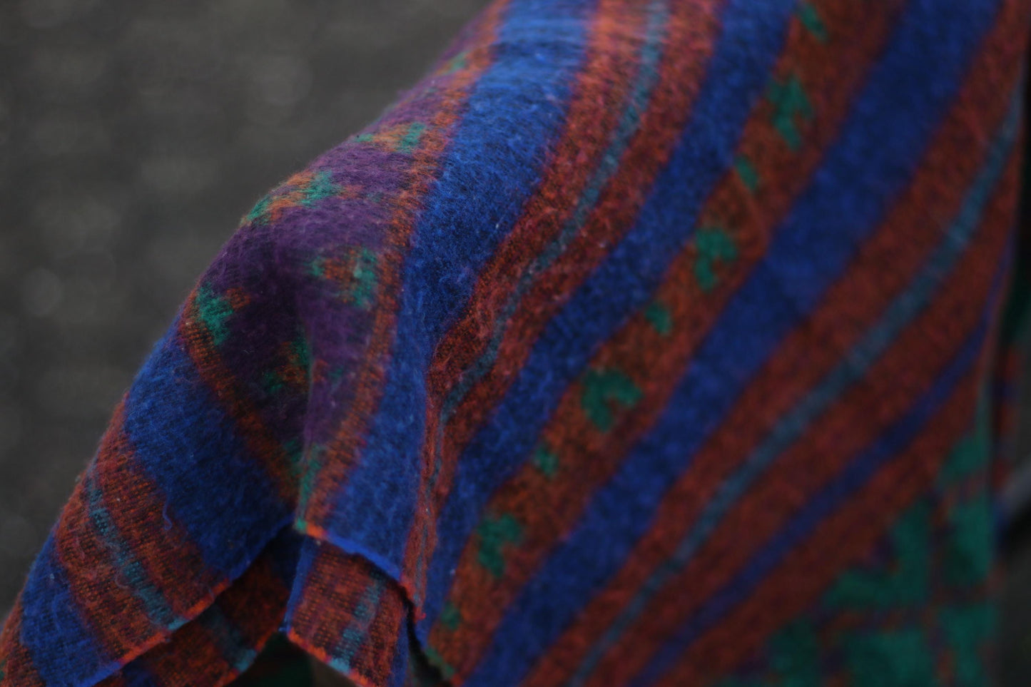 70s Bold Scarf| Vintage Colorful Ethnic Chic Scarf | Women's Red Striped Winter Scarf