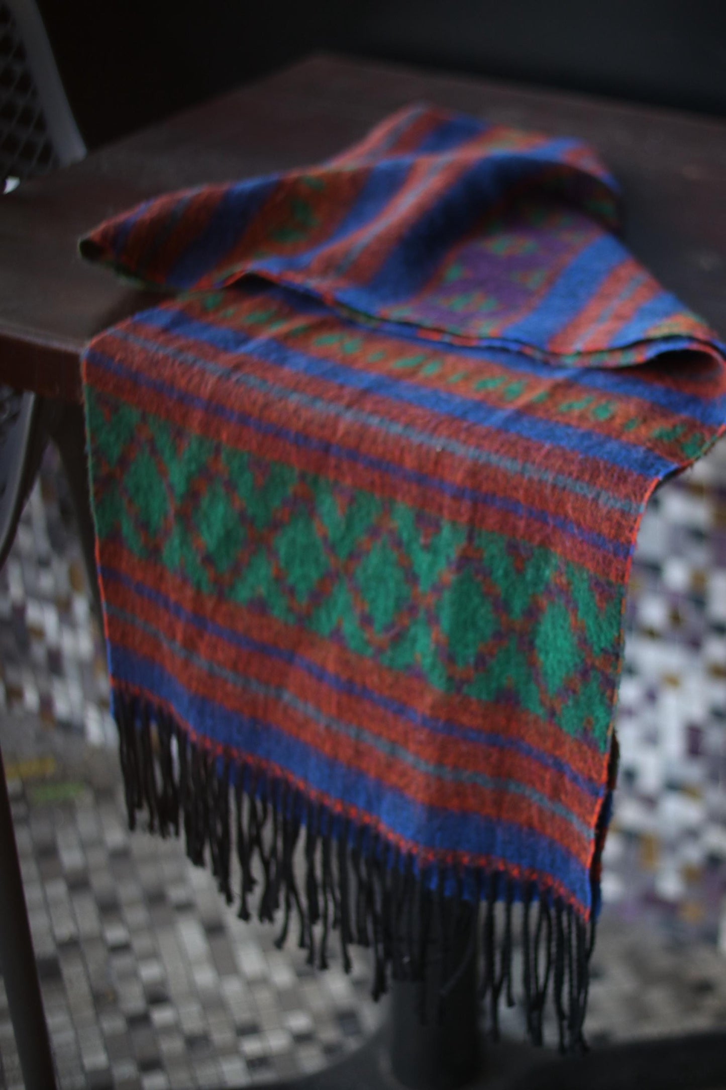 70s Bold Scarf| Vintage Colorful Ethnic Chic Scarf | Women's Red Striped Winter Scarf