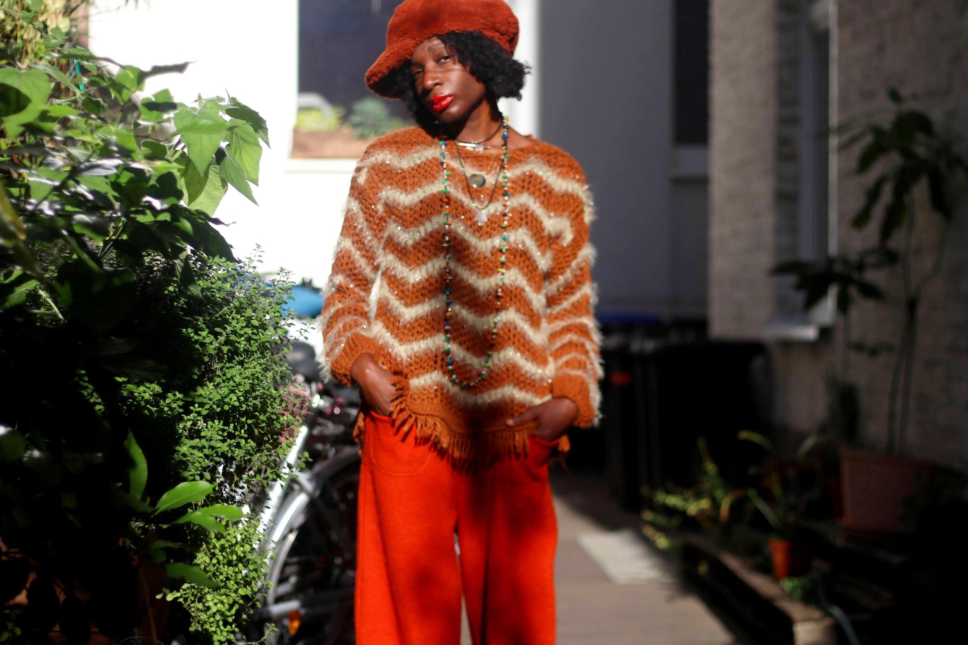 90s Fuzzy Chevron Sweater| Vintage Brown Boho Winter Knit| Long sleeved