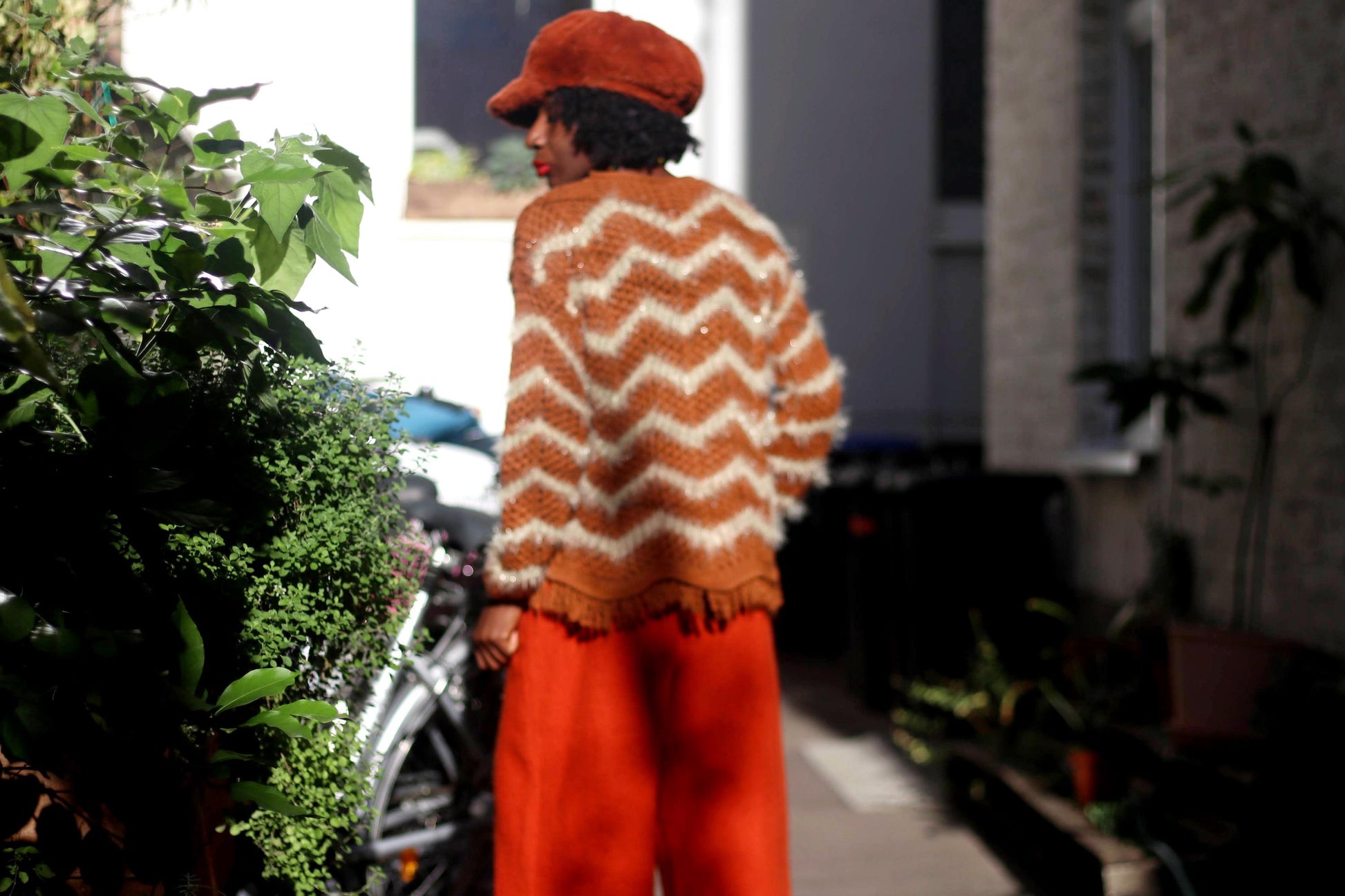 90s Fuzzy Chevron Sweater| Vintage Brown Boho Winter Knit| Long sleeved